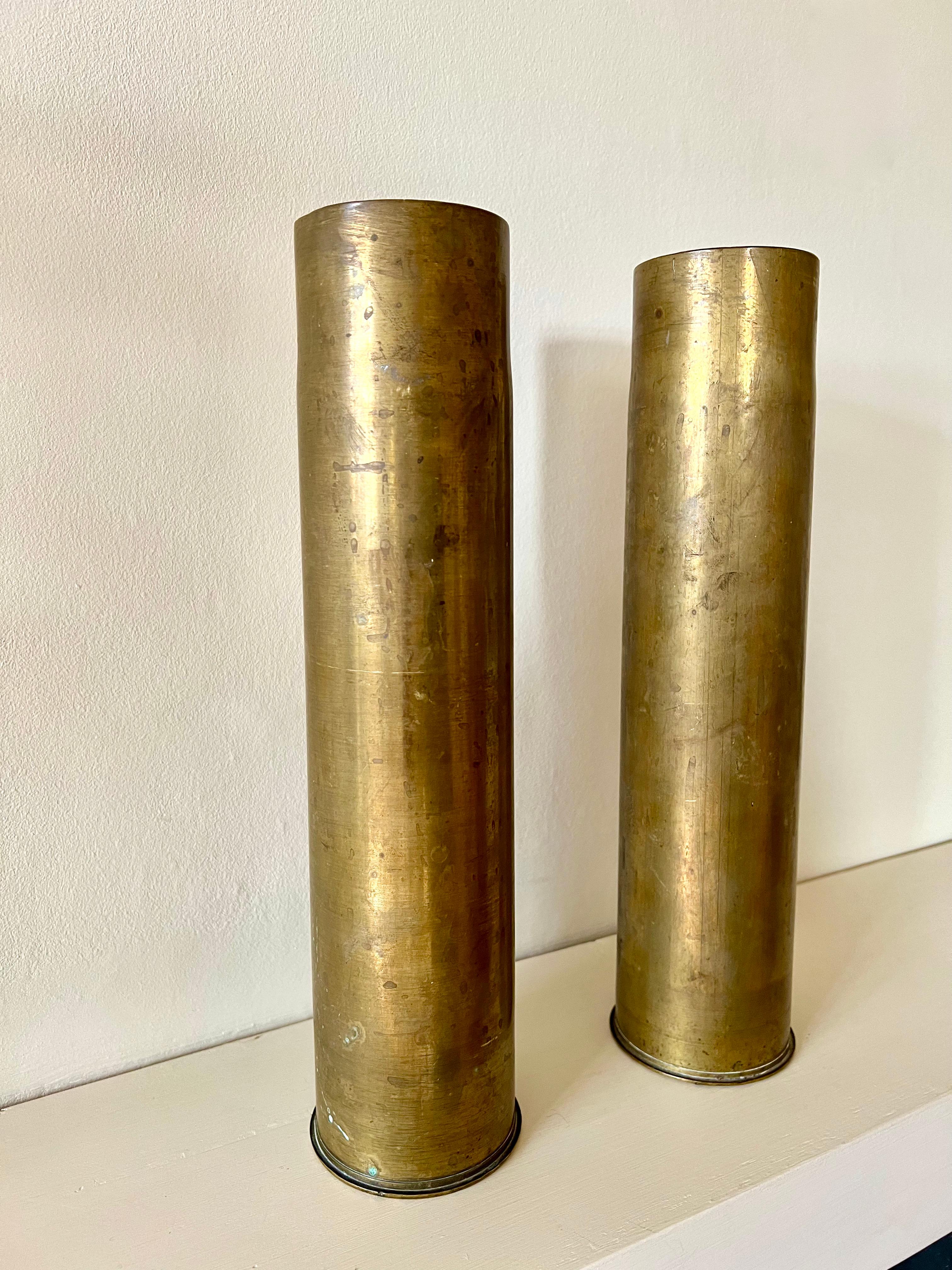 Brass Pair of vintage brass vases from France, early to mid 20th century For Sale