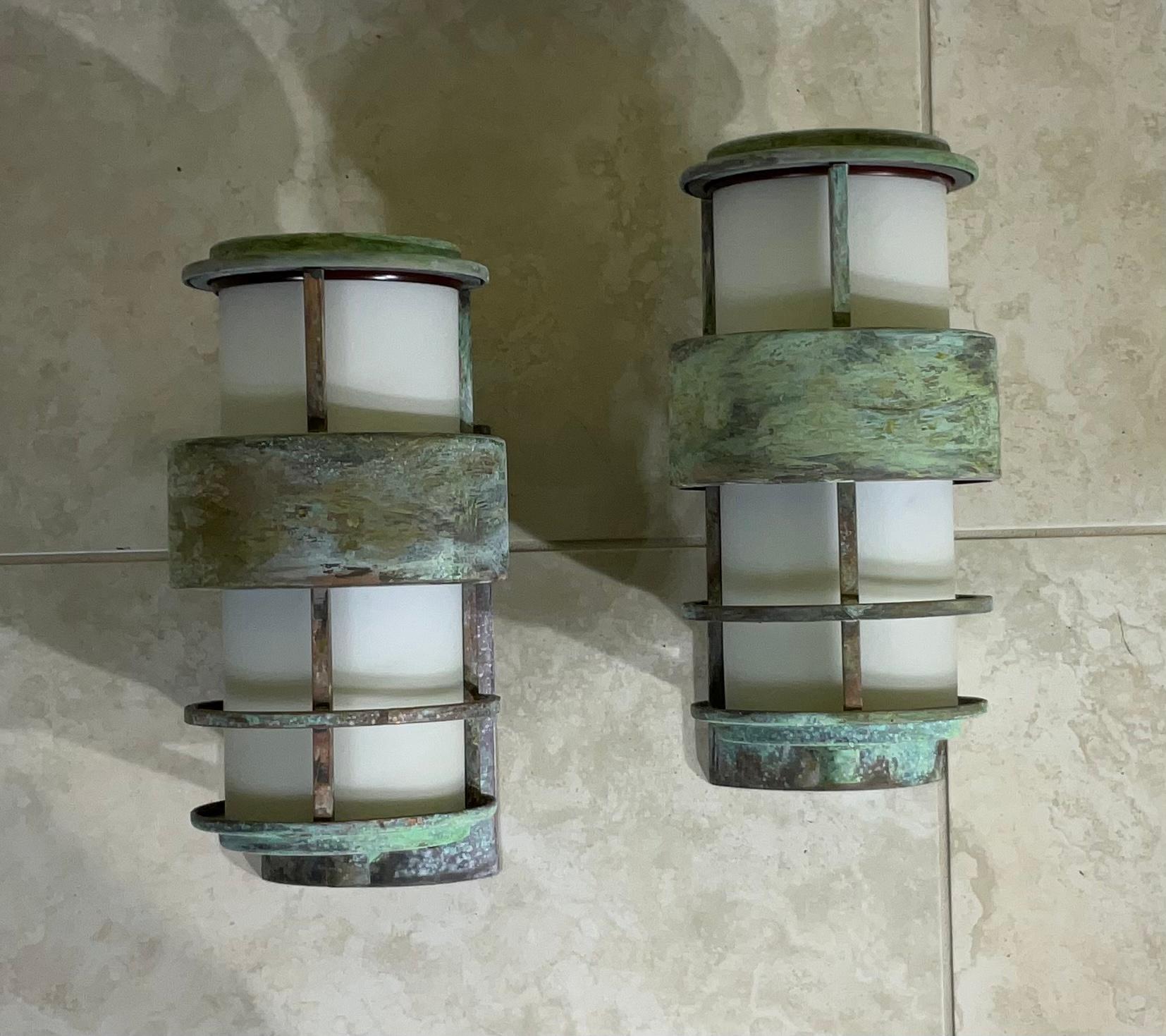 Pair of Vintage Brass Wall Hanging Sconces-Lantern  3