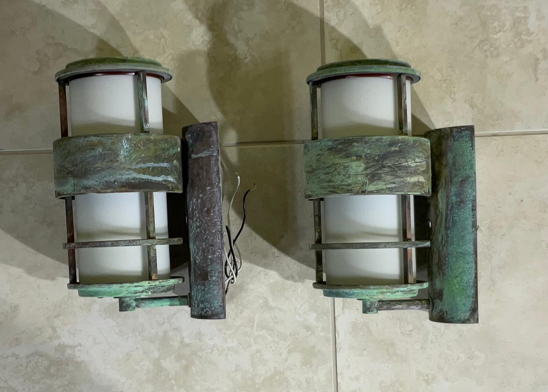 North American Pair of Vintage Brass Wall Hanging Sconces-Lantern 