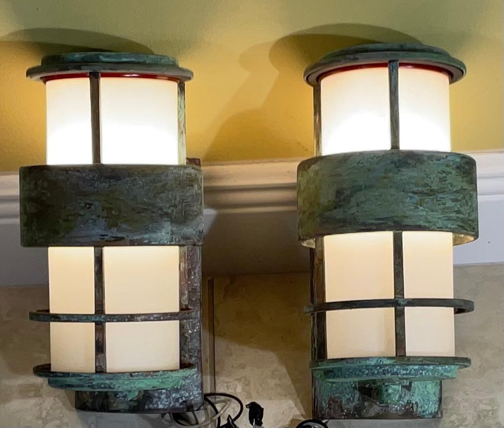 Pair of Vintage Brass Wall Hanging Sconces-Lantern  1
