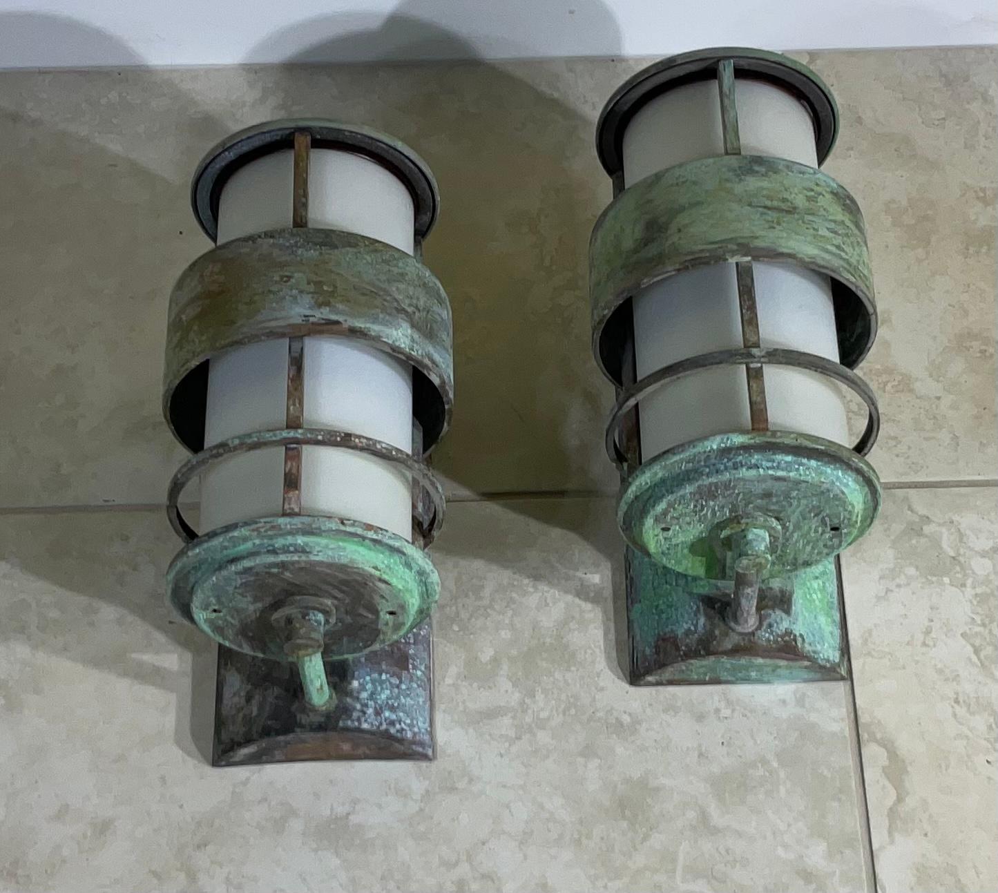 Pair of Vintage Brass Wall Hanging Sconces-Lantern  2