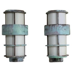 Pair of Vintage Brass Wall Hanging Sconces-Lantern