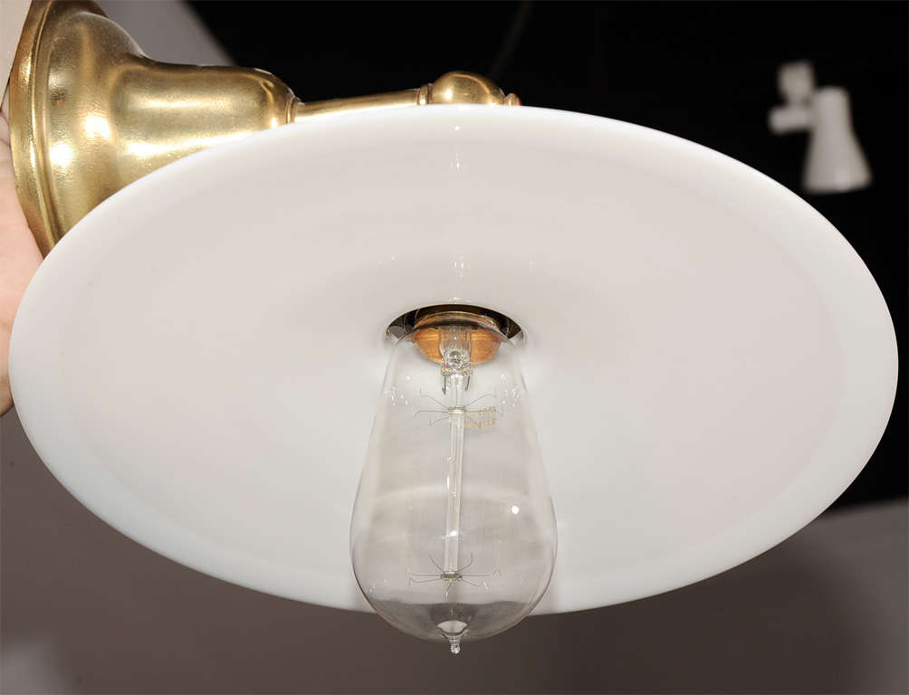 vintage brass lamp with milk glass shade