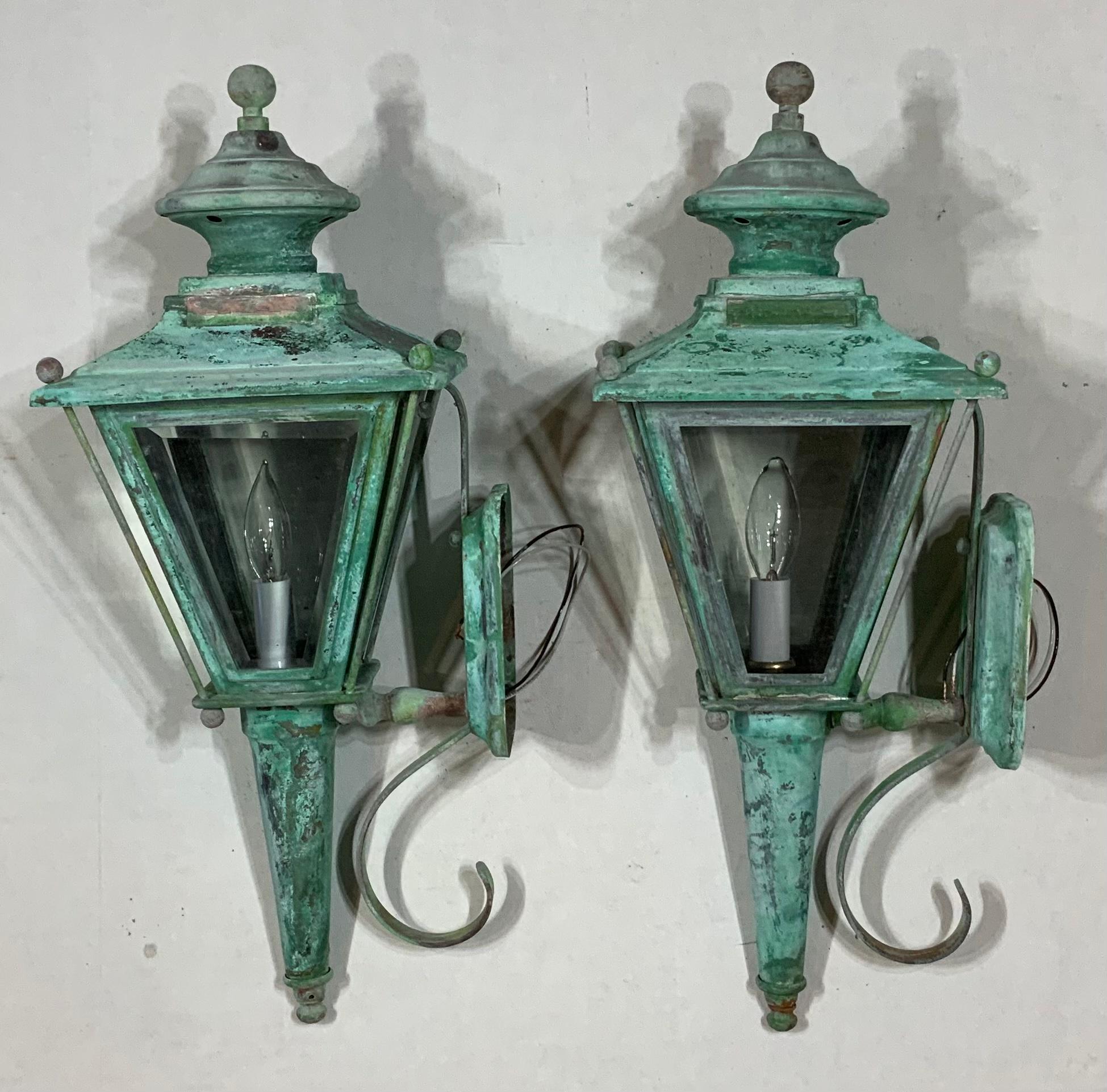 Pair of Vintage Brass Wall Lantern 5