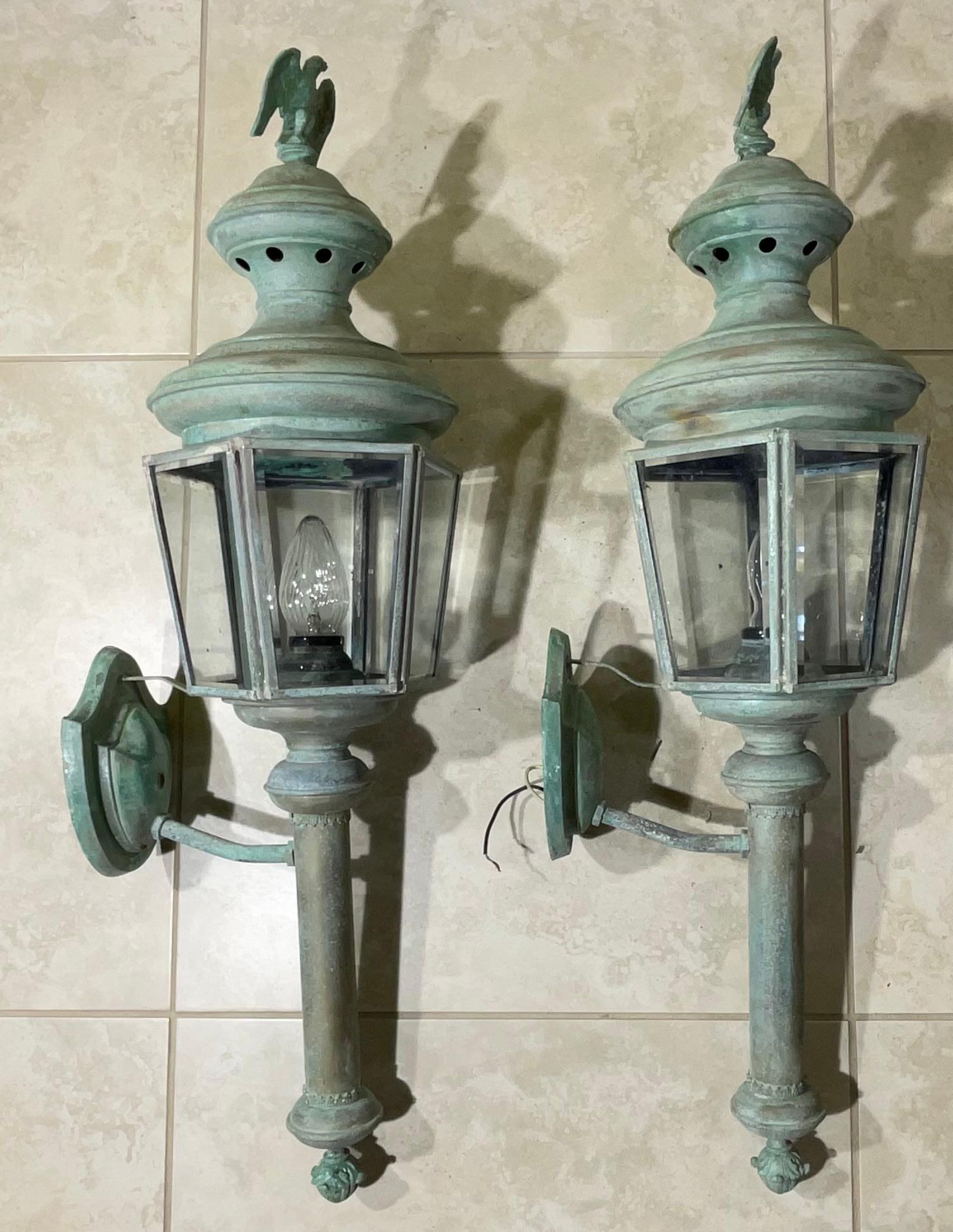 Pair of Vintage Brass Wall Lantern For Sale 5