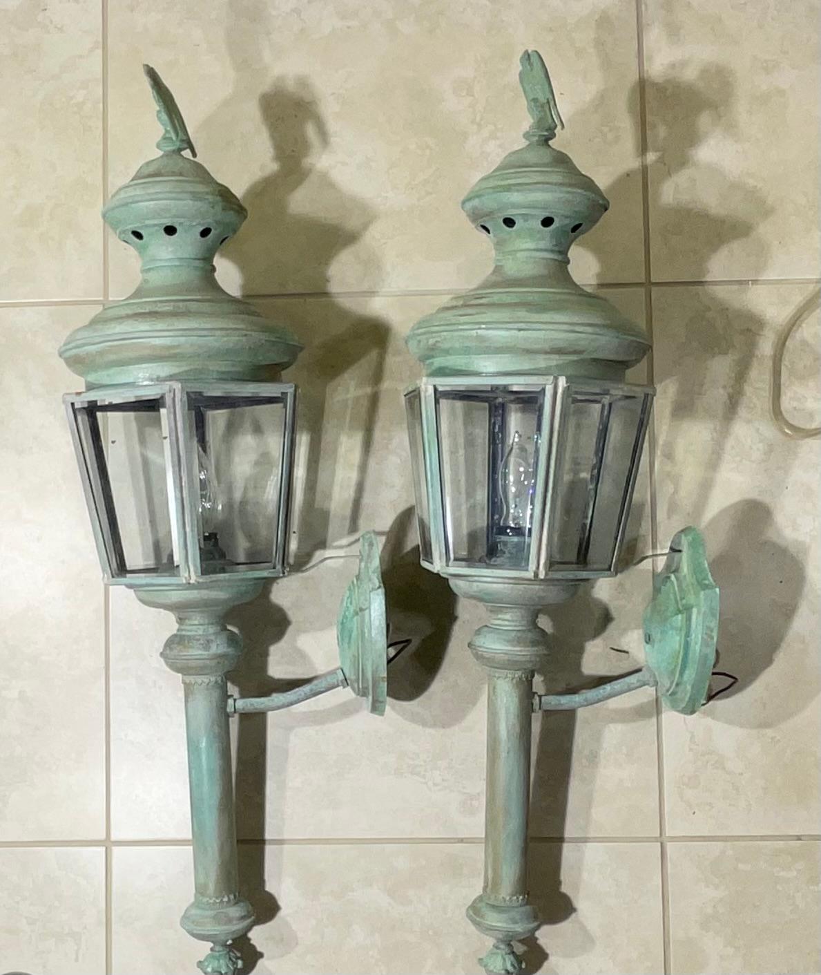 Pair of Vintage Brass Wall Lantern For Sale 6