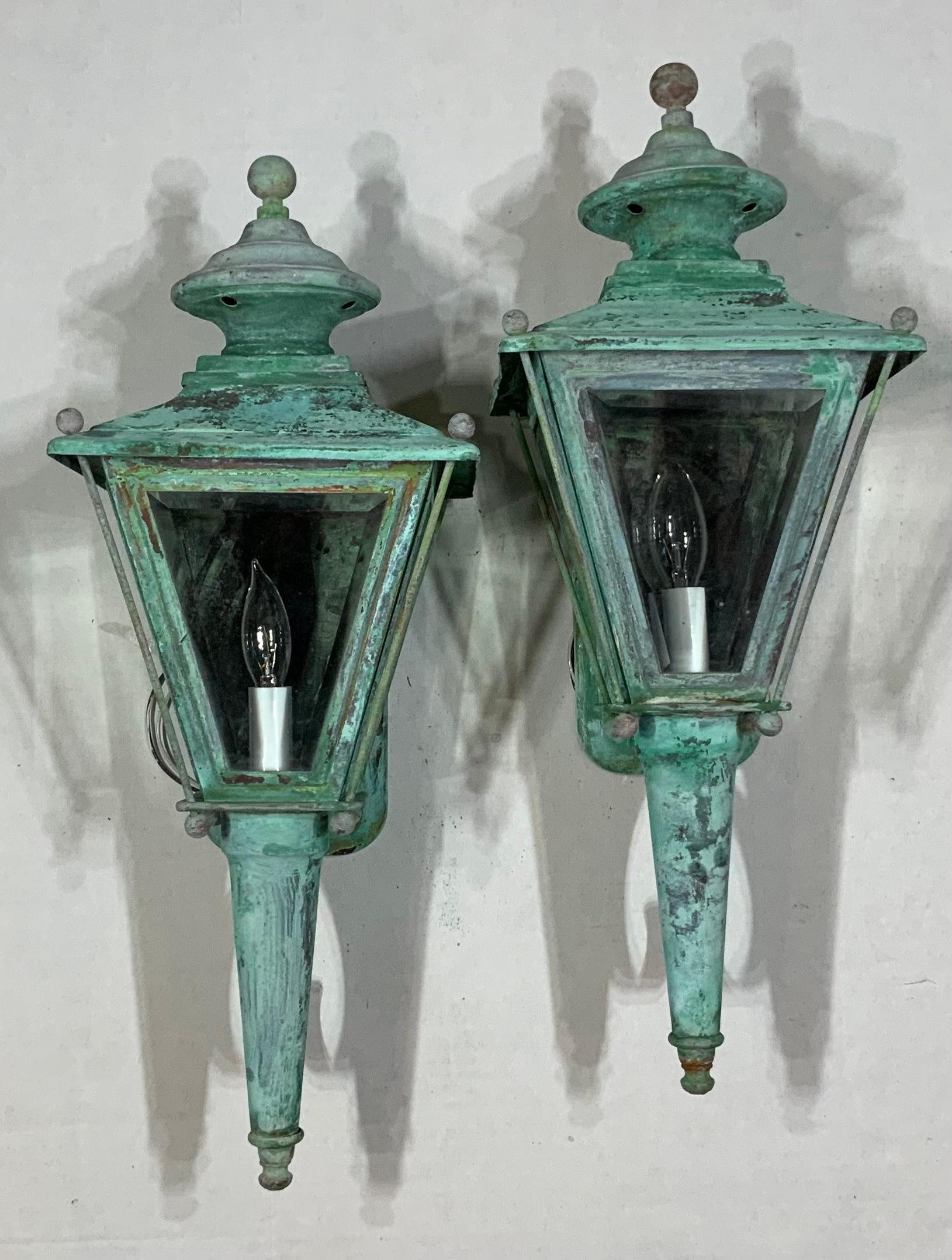 Pair of Vintage Brass Wall Lantern 8