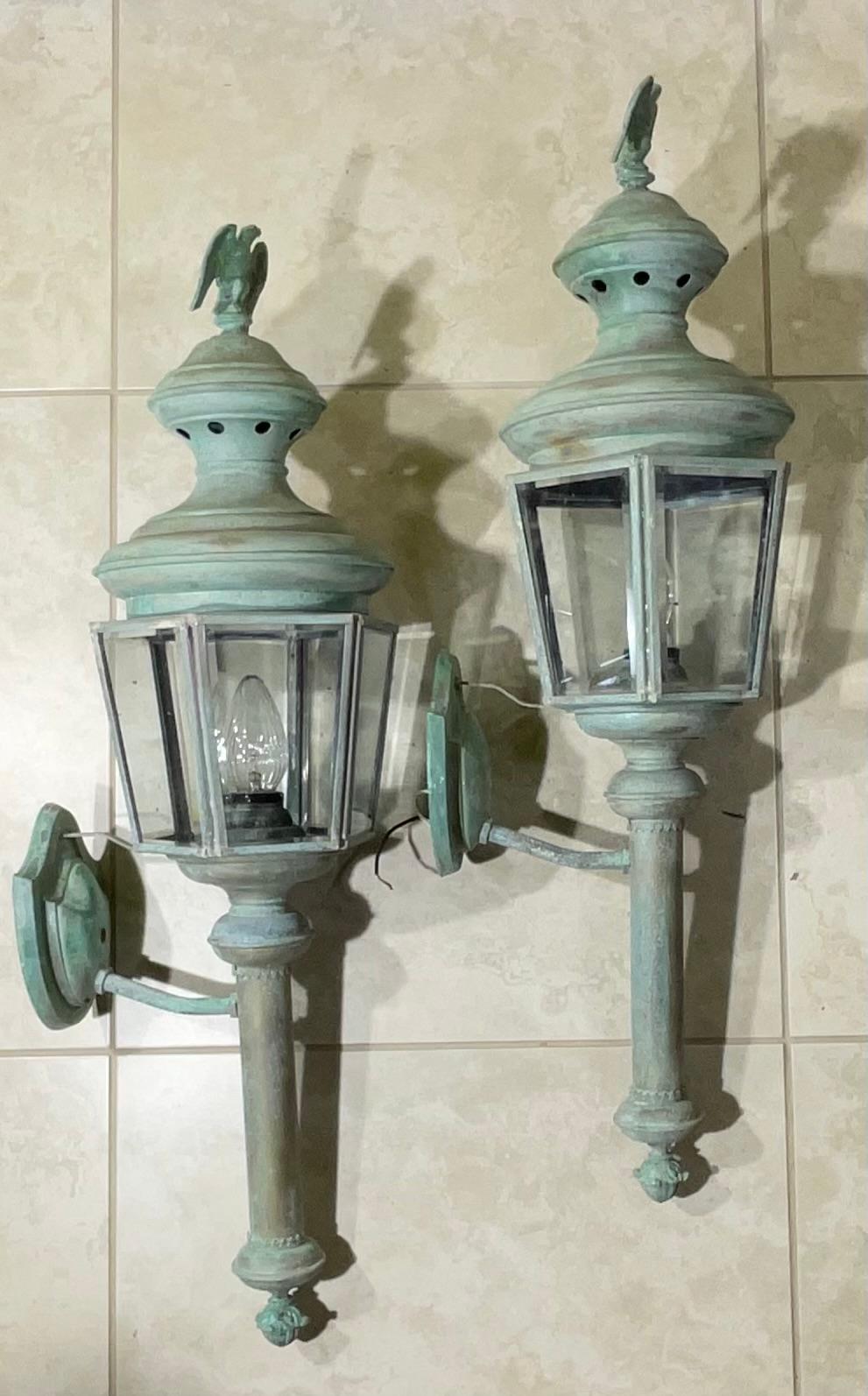Pair of Vintage Brass Wall Lantern For Sale 8
