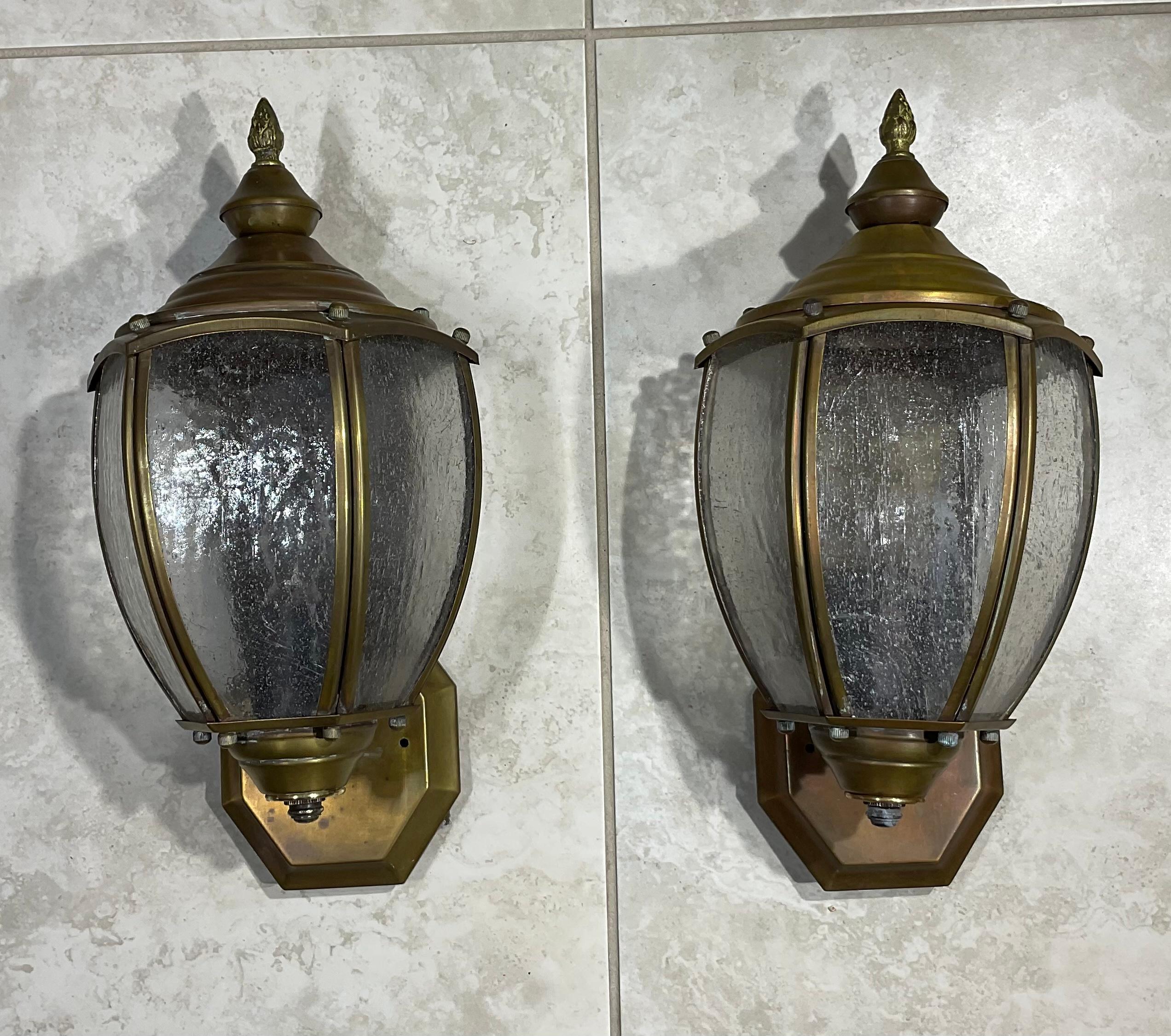 American Pair of Vintage Brass Wall Lantern For Sale