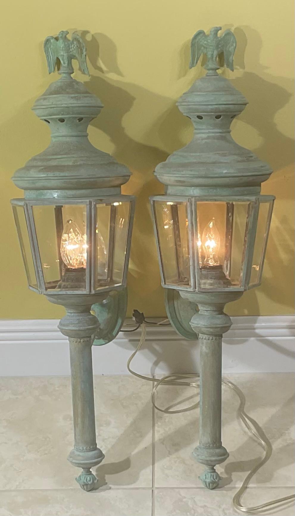 American Pair of Vintage Brass Wall Lantern For Sale