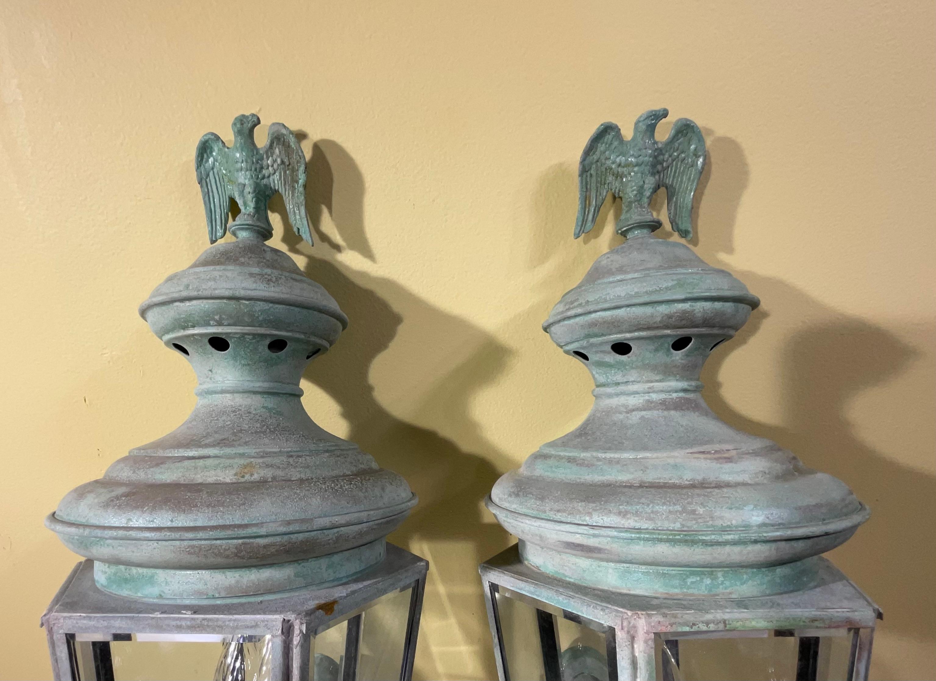 Pair of Vintage Brass Wall Lantern For Sale 2