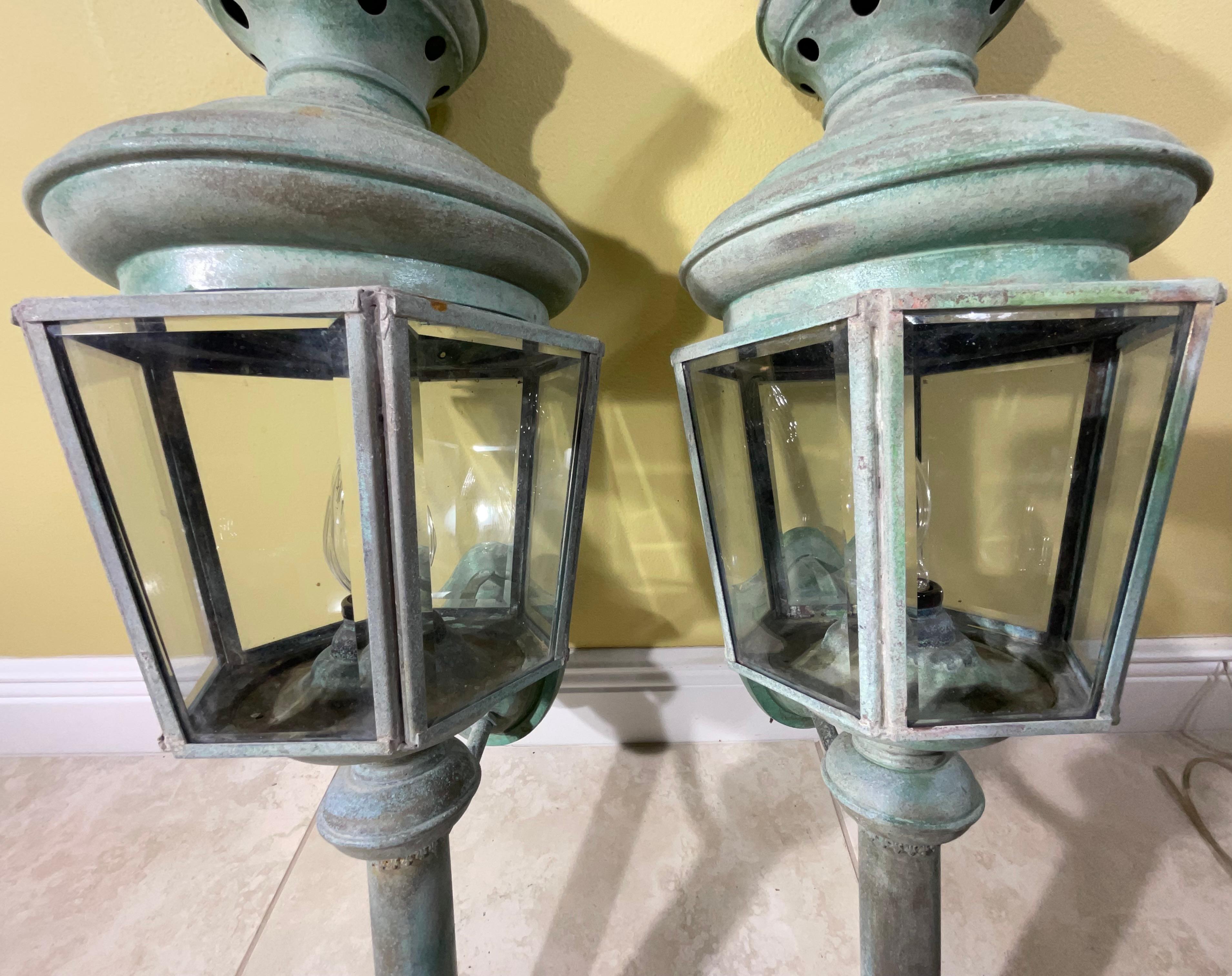 Pair of Vintage Brass Wall Lantern For Sale 3