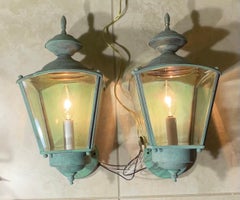 Pair of Vintage Brass Wall Lanterns with Rich Patina.
