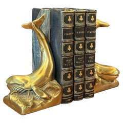 Pair of Vintage Brass Whale Bookends by P.M. Craftsman Co.