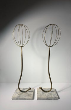 Pair of Vintage Brass Wire Mannequin Heads / Hat Rack Stand