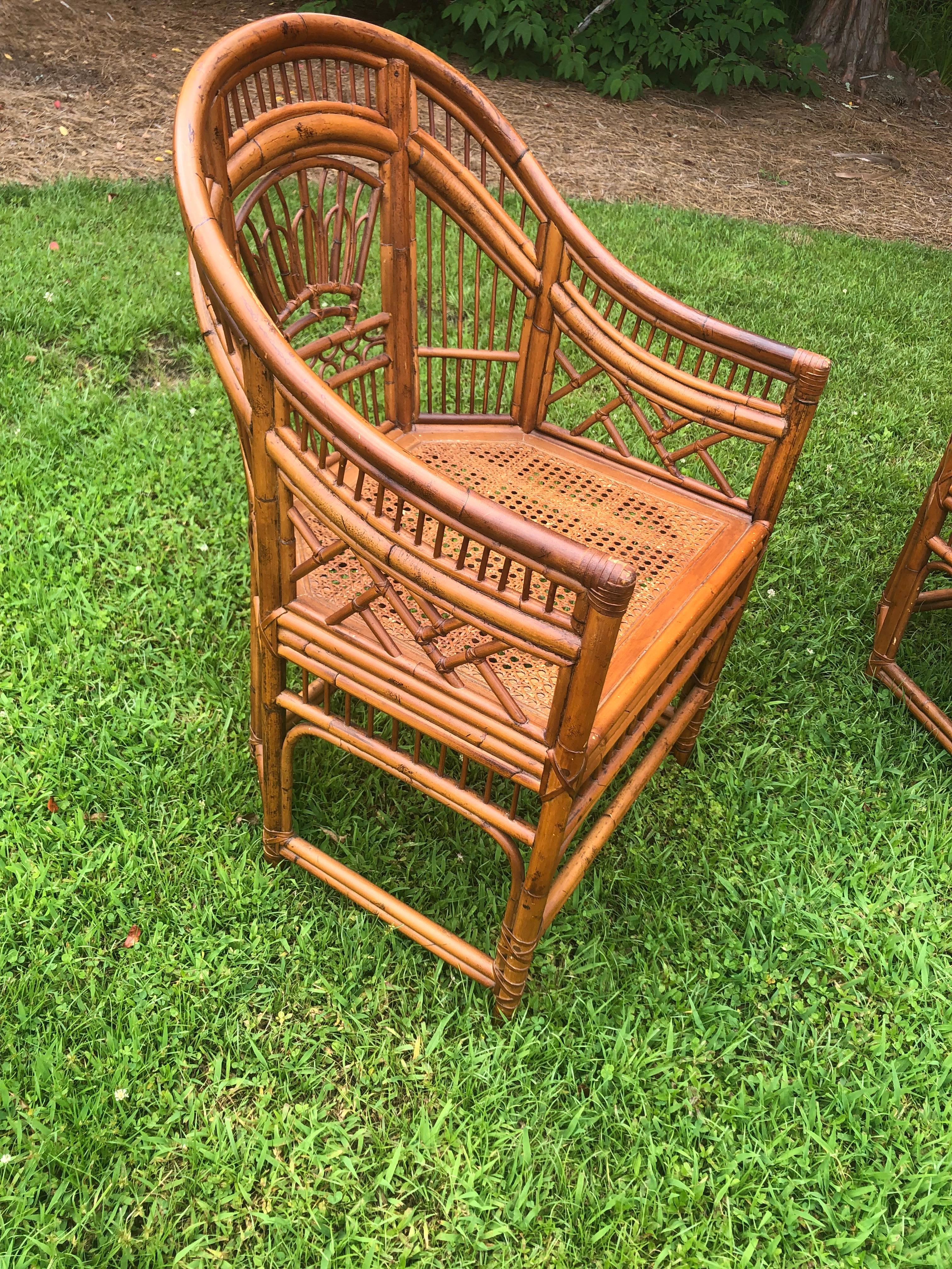 Philippine Pair of Vintage Brighton Pavilion Chinese Chippendale Rattan Chairs