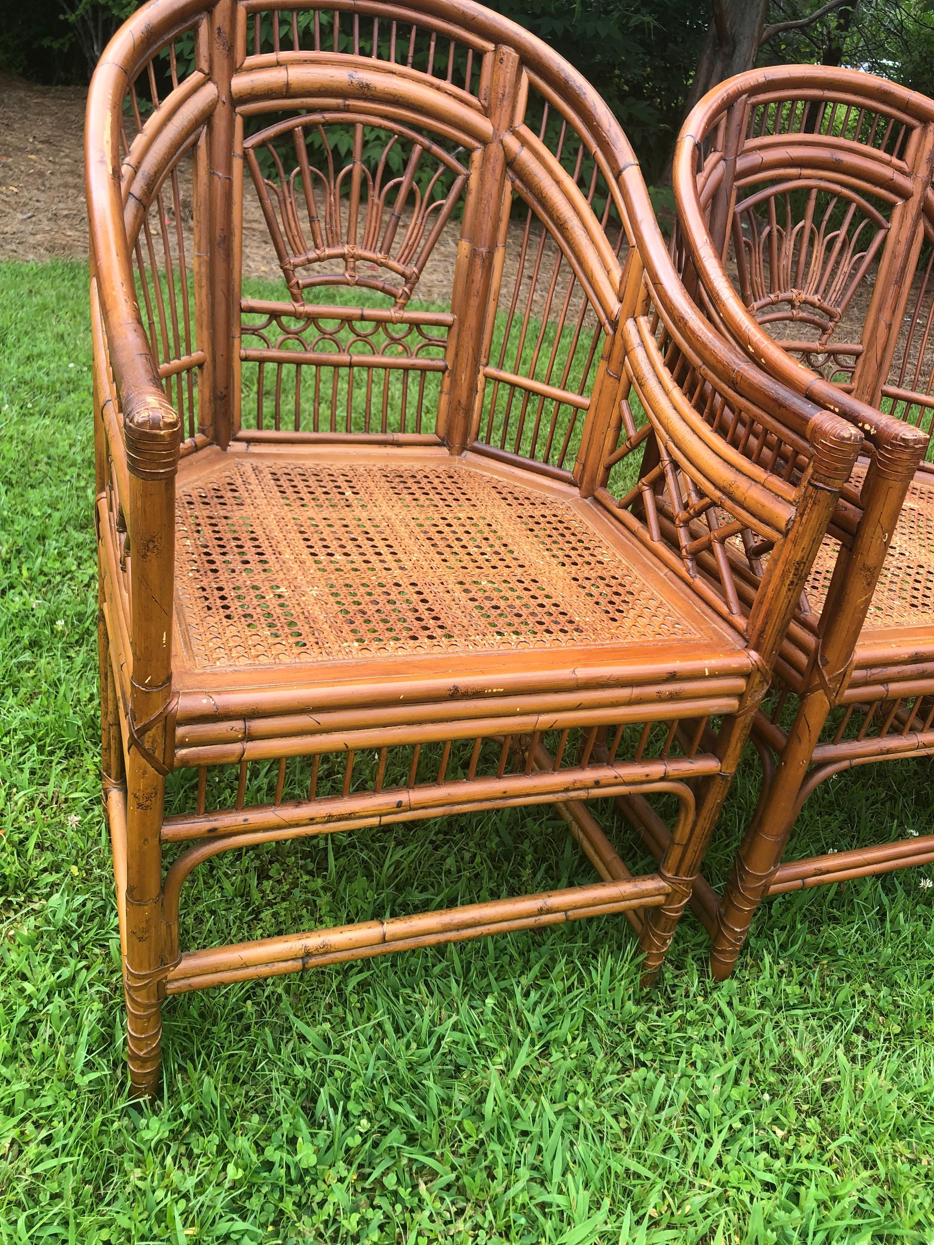 Pair of Vintage Brighton Pavilion Chinese Chippendale Rattan Chairs In Good Condition In Chapel Hill, NC