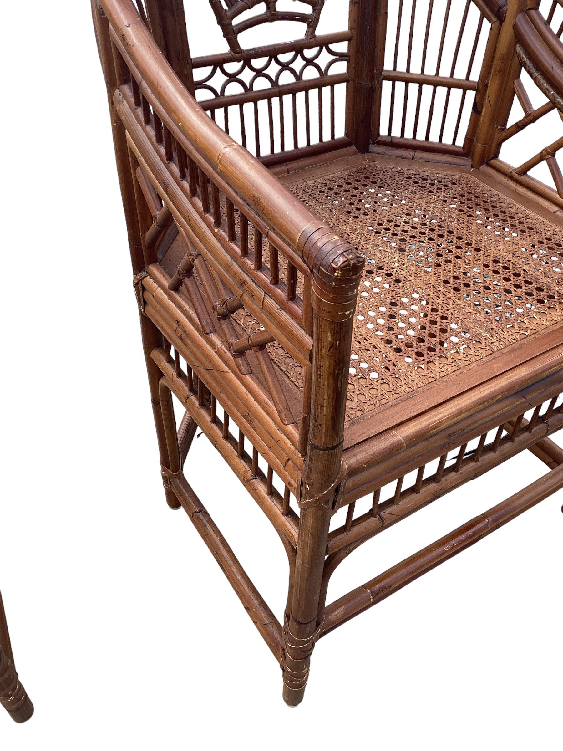 Pair of Vintage Brighton Pavilion Chinese Chippendale Rattan Chairs 1