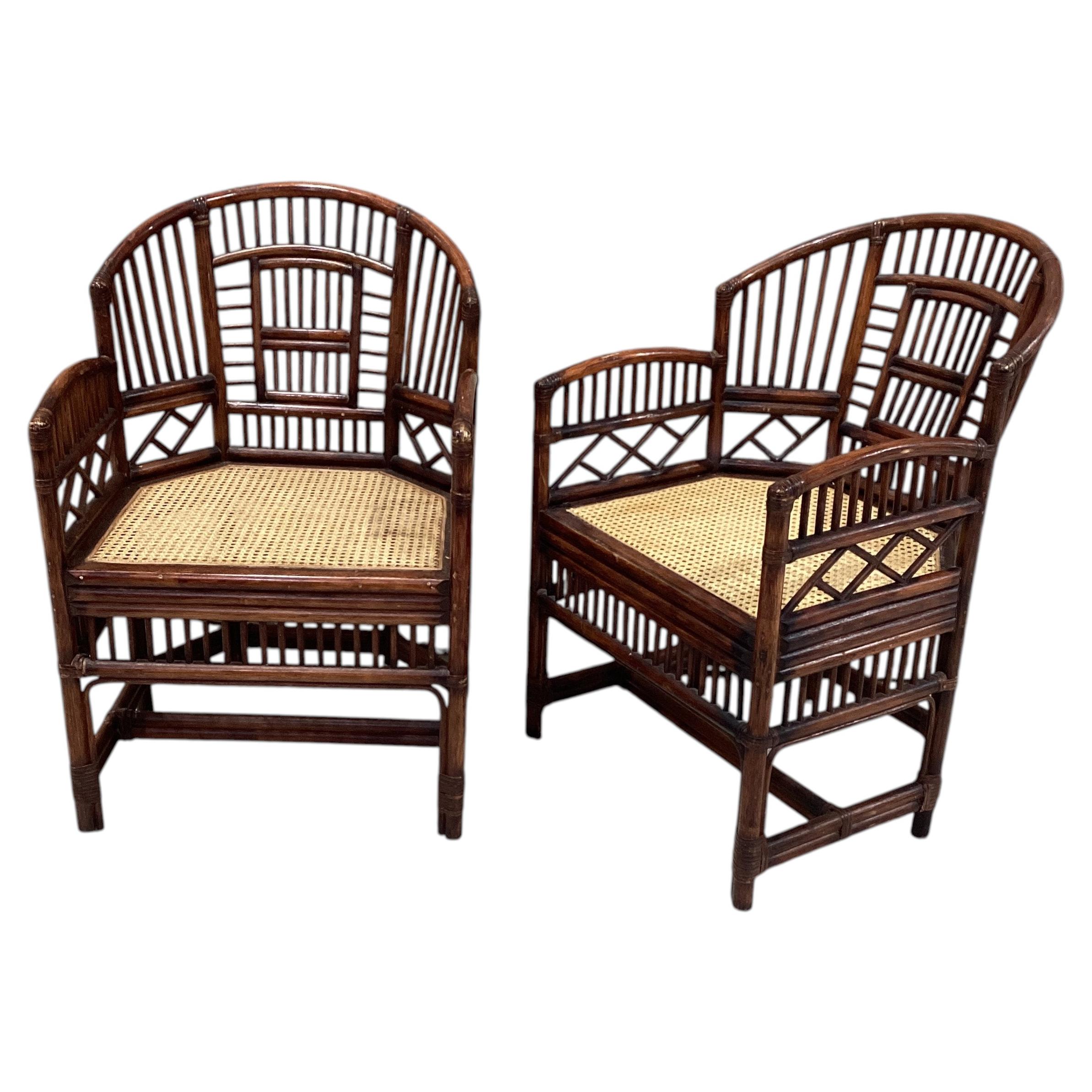 Paire de chaises en rotin Chippendale chinoises de Brighton Pavilion d'époque