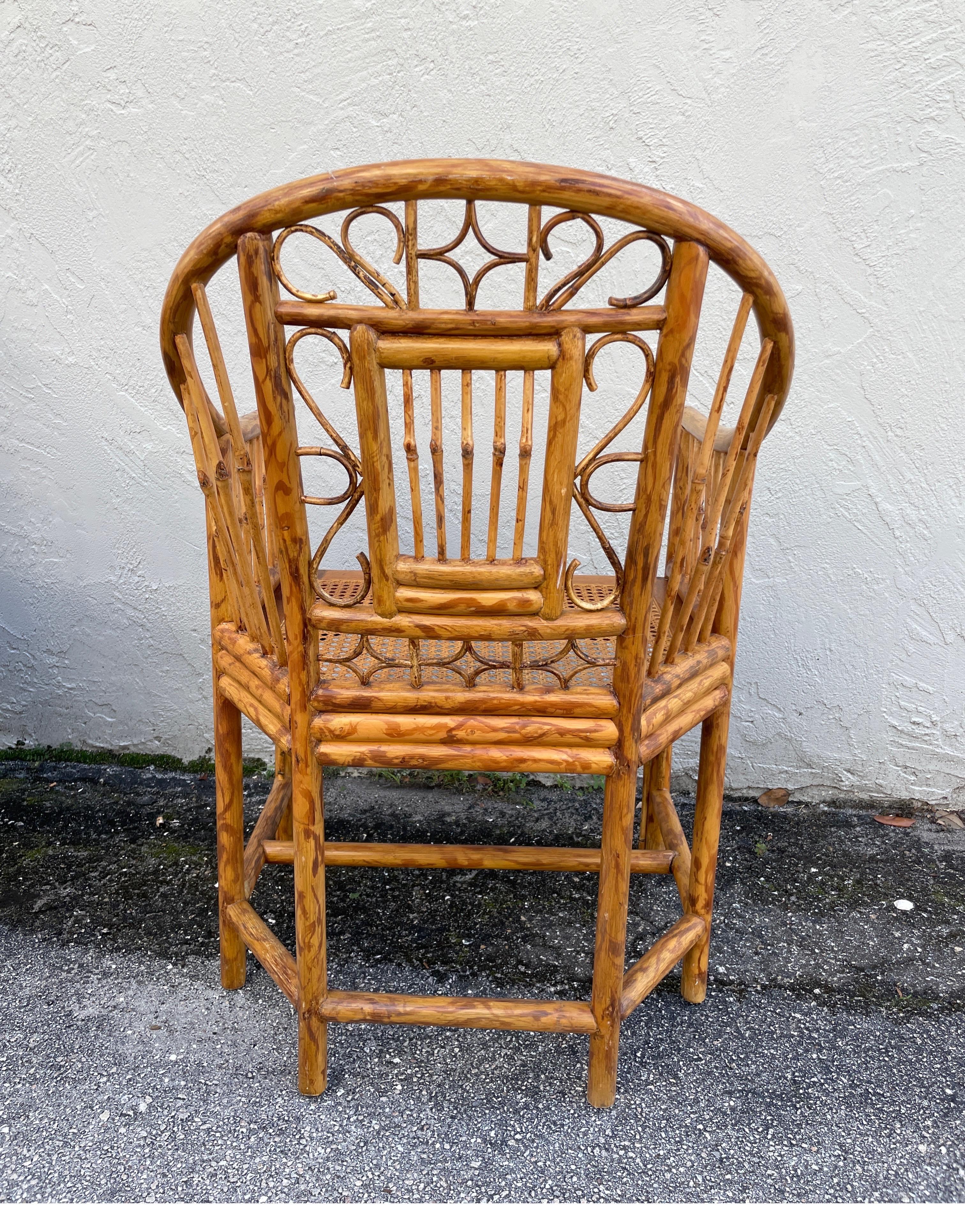 Pair of Vintage Brighton Pavilion Rattan & Burnt Bamboo Armchairs 6