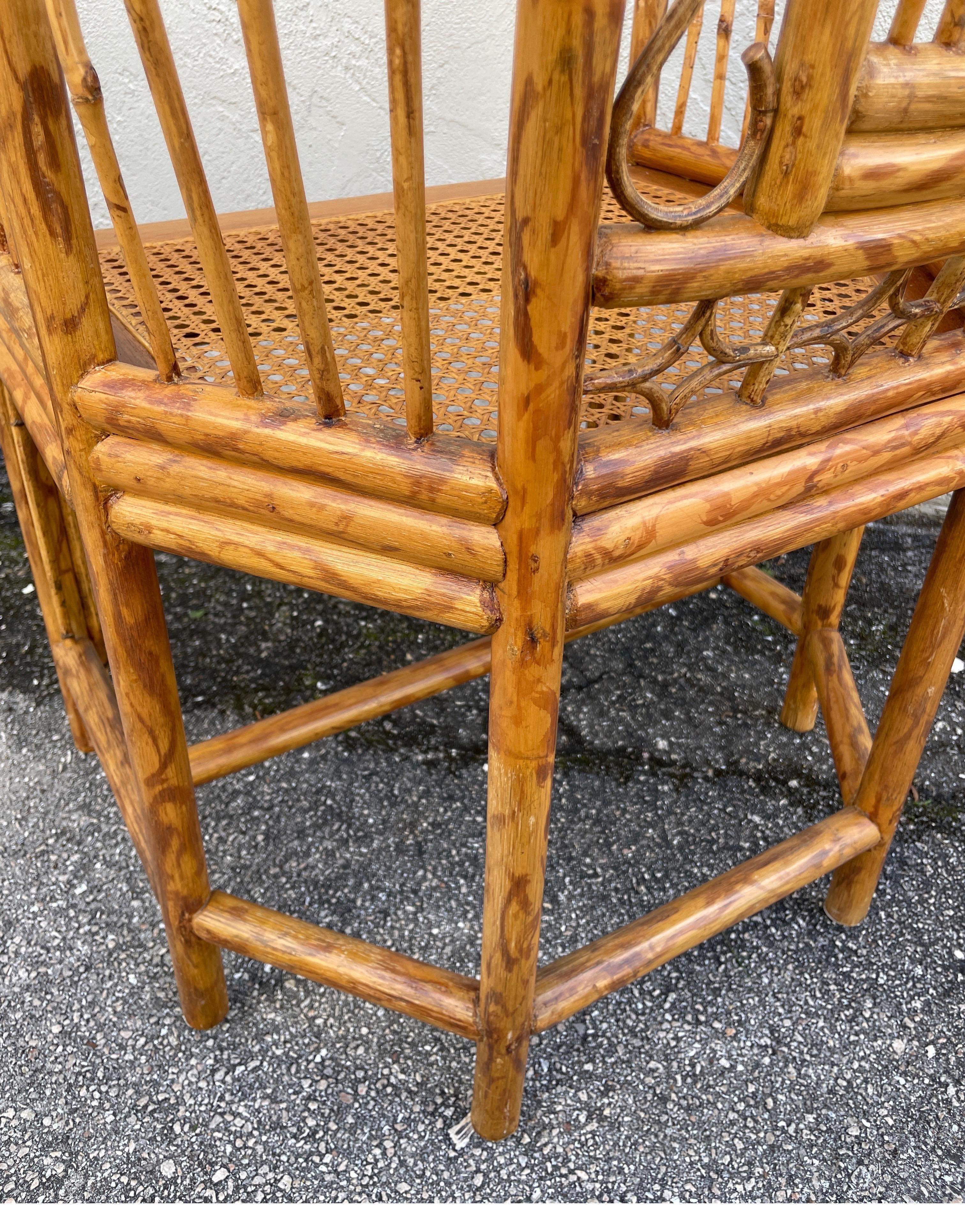 Pair of Vintage Brighton Pavilion Rattan & Burnt Bamboo Armchairs 7