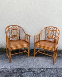 Pair of Vintage Brighton Pavilion Rattan & Burnt Bamboo Armchairs
