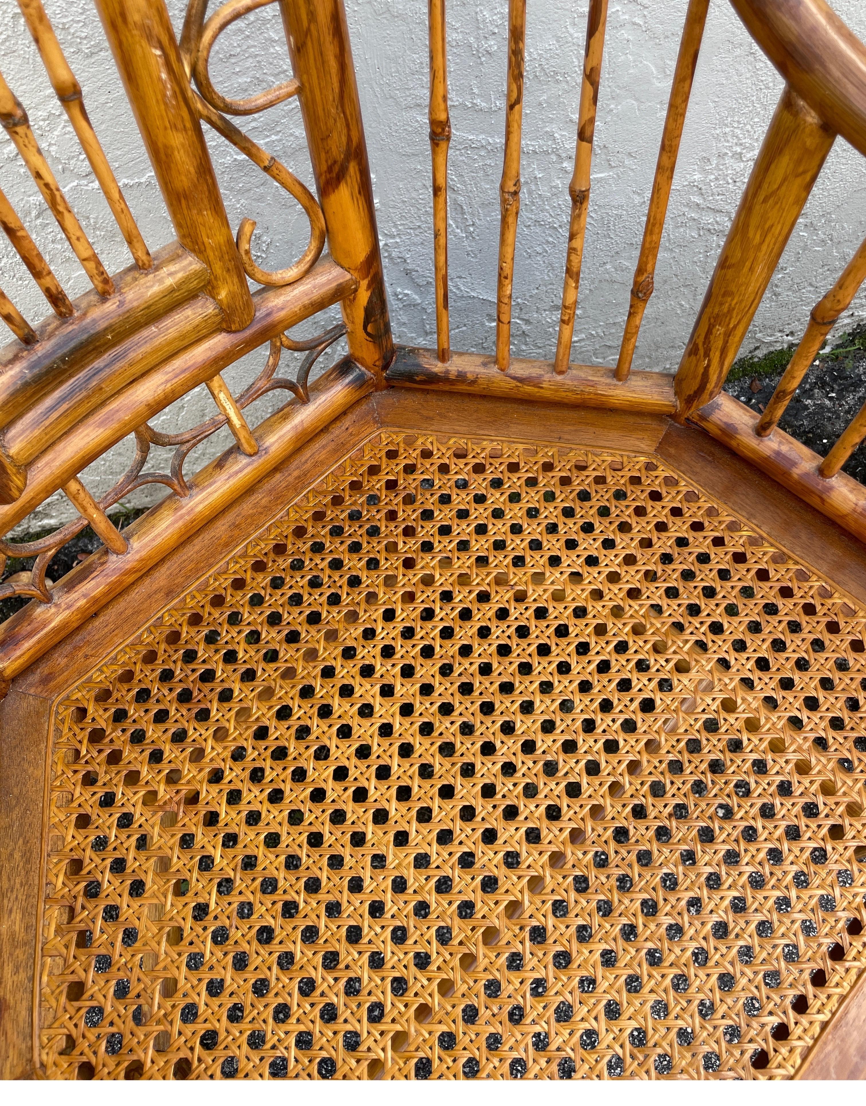 Pair of Vintage Brighton Pavilion Rattan & Burnt Bamboo Armchairs 2