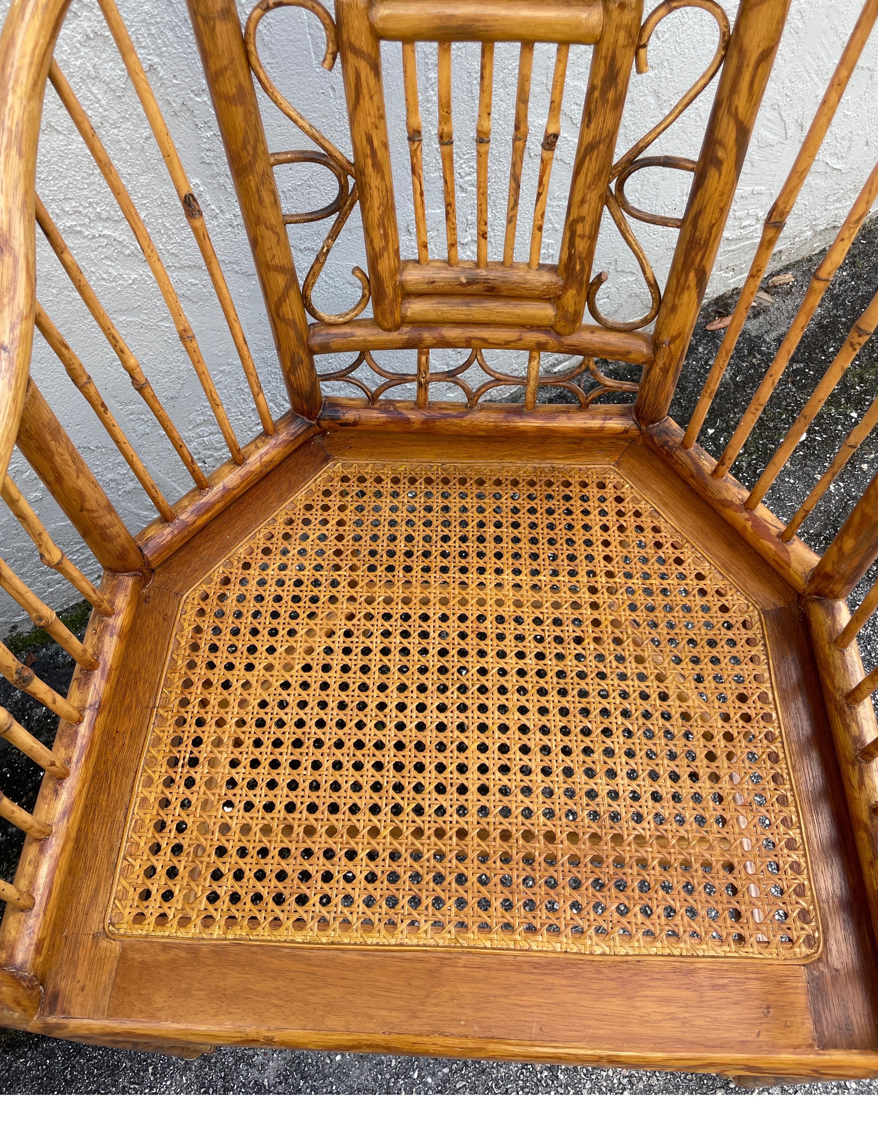 Pair of Vintage Brighton Pavilion Rattan & Burnt Bamboo Armchairs 3