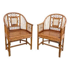 Pair of Vintage Brighton Pavilion Rattan & Burnt Bamboo Armchairs