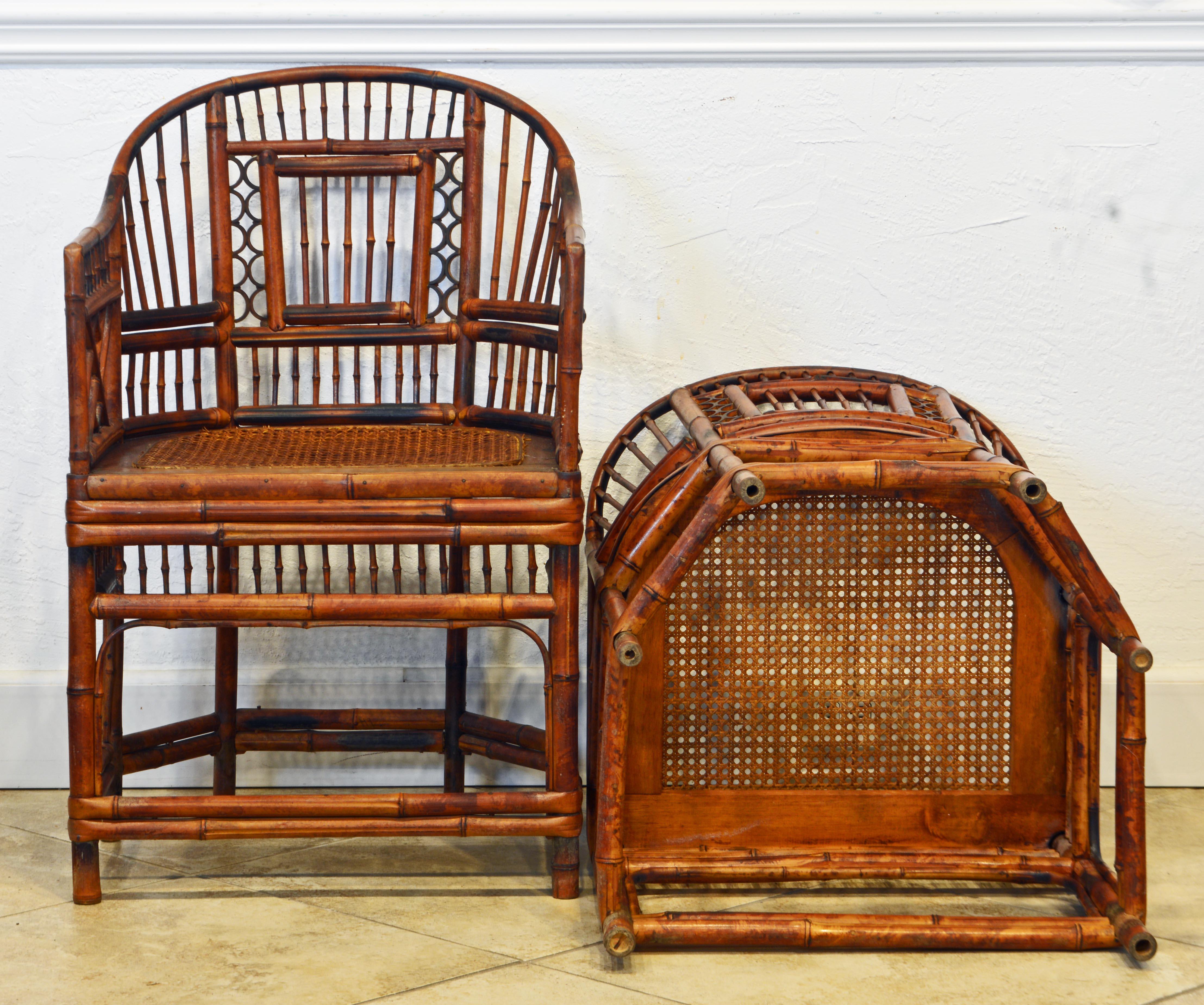Pair of Vintage Brighton Pavilion Style Chinoiserie Chippendale Bamboo Armchairs In Good Condition In Ft. Lauderdale, FL