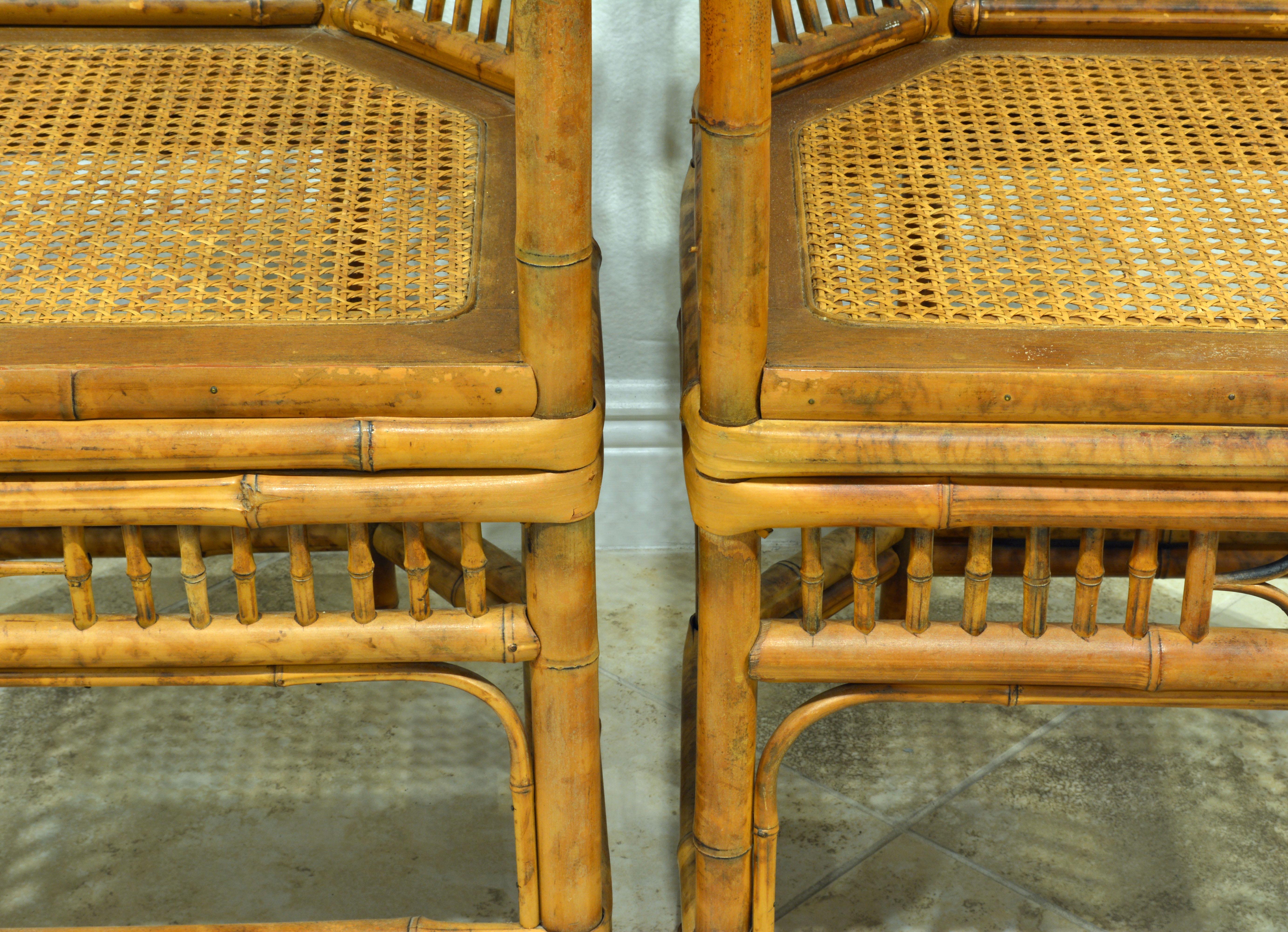 20th Century Pair of Vintage Brighton Pavilion Style Chinoiserie Chippendale Bamboo Armchairs