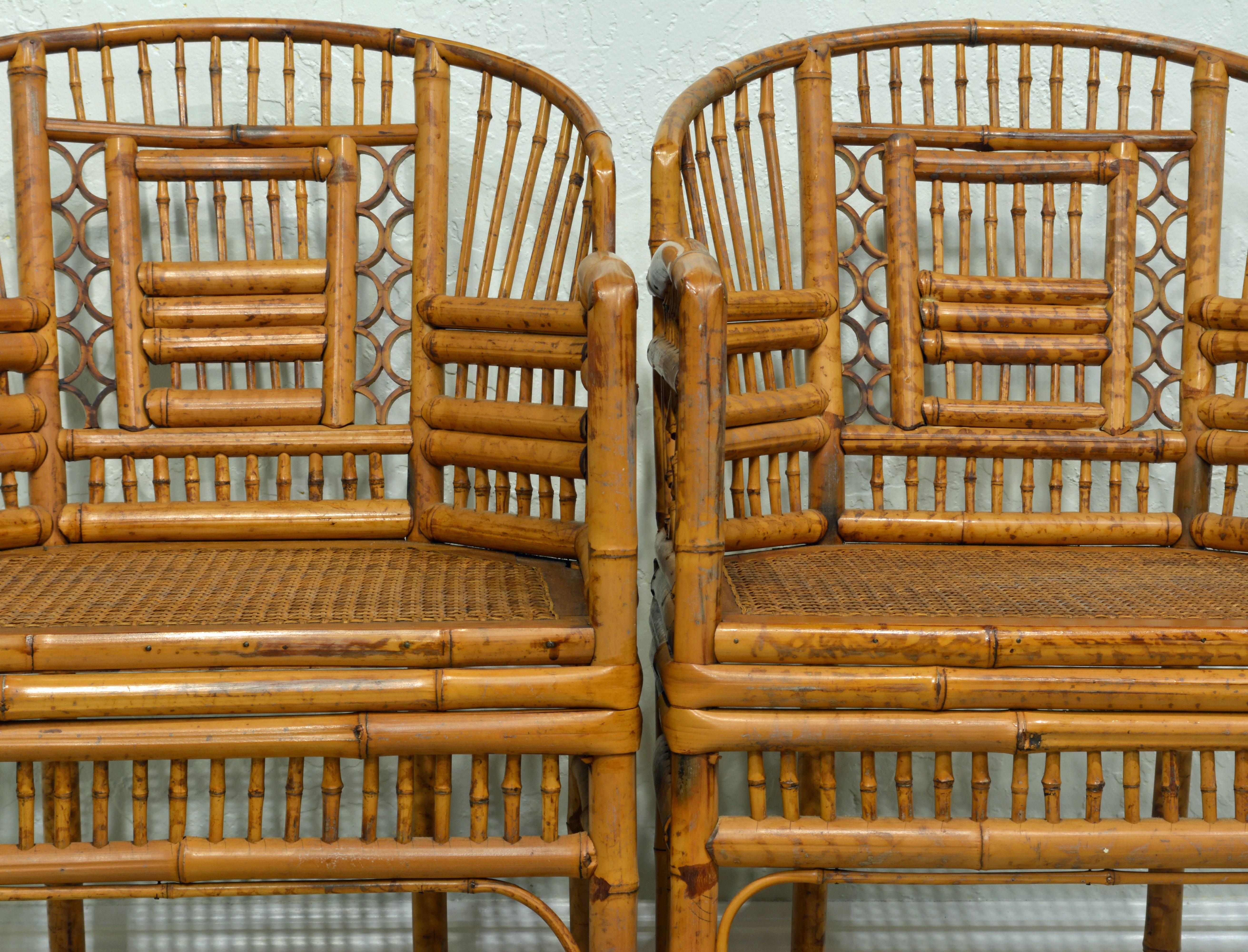 Pair of Vintage Brighton Pavilion Style Chinoiserie Chippendale Bamboo Armchairs 1