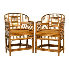 Pair of Vintage Brighton Pavilion Style Chinoiserie Chippendale Bamboo Armchairs