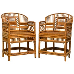 Pair of Vintage Brighton Pavilion Style Chinoiserie Chippendale Bamboo Armchairs