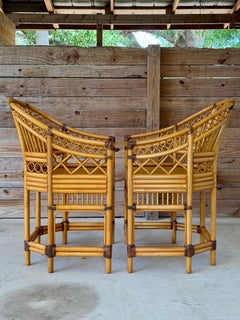 Pair of Vintage Brighton Pavilion Style Rattan and Cane Side Chairs