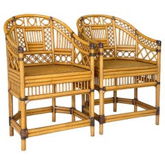 Pair of Vintage Brighton Pavilion Style Rattan and Cane Side Chairs