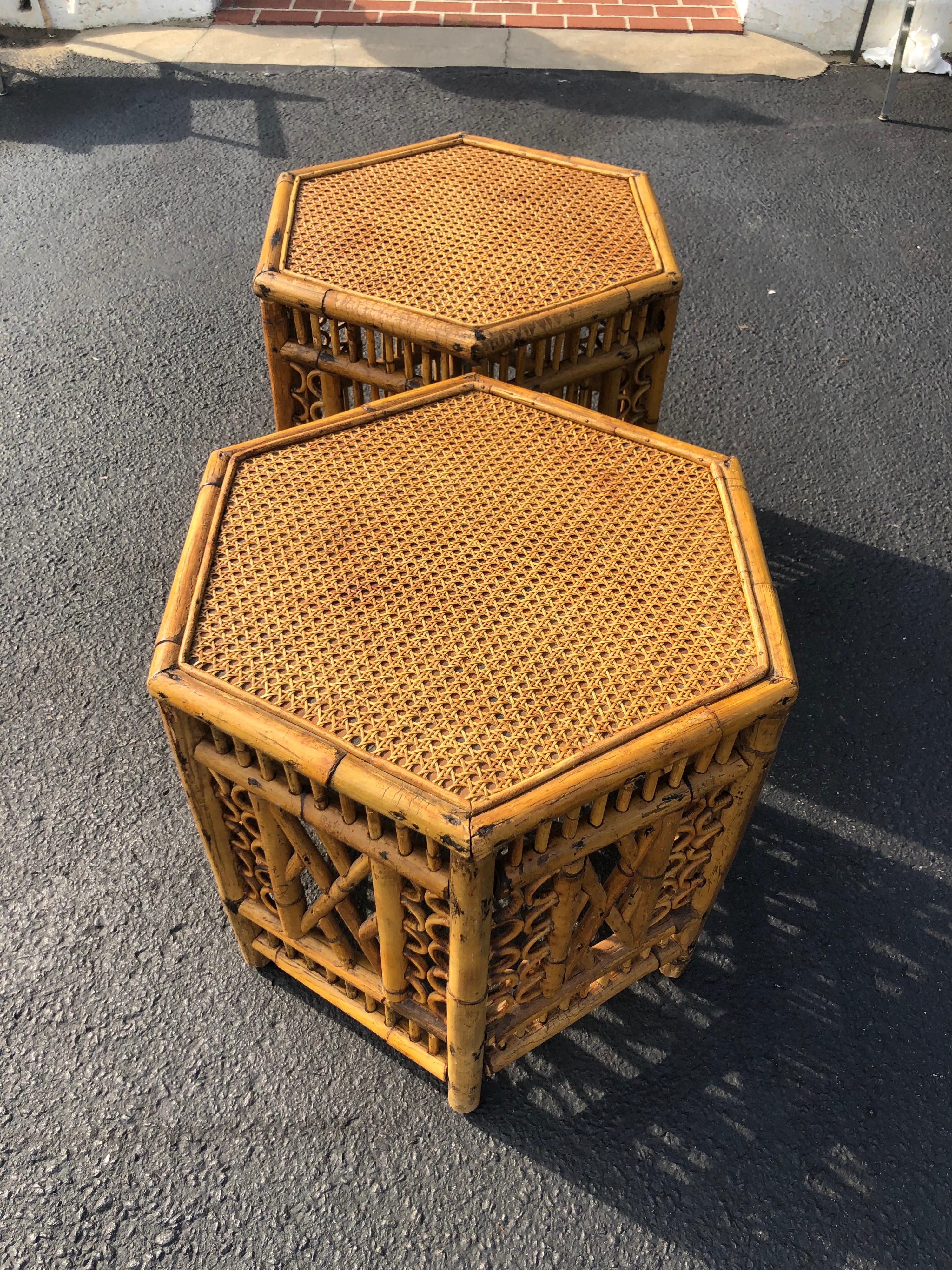 Pair of Vintage Brighton Style Bamboo Tables 8