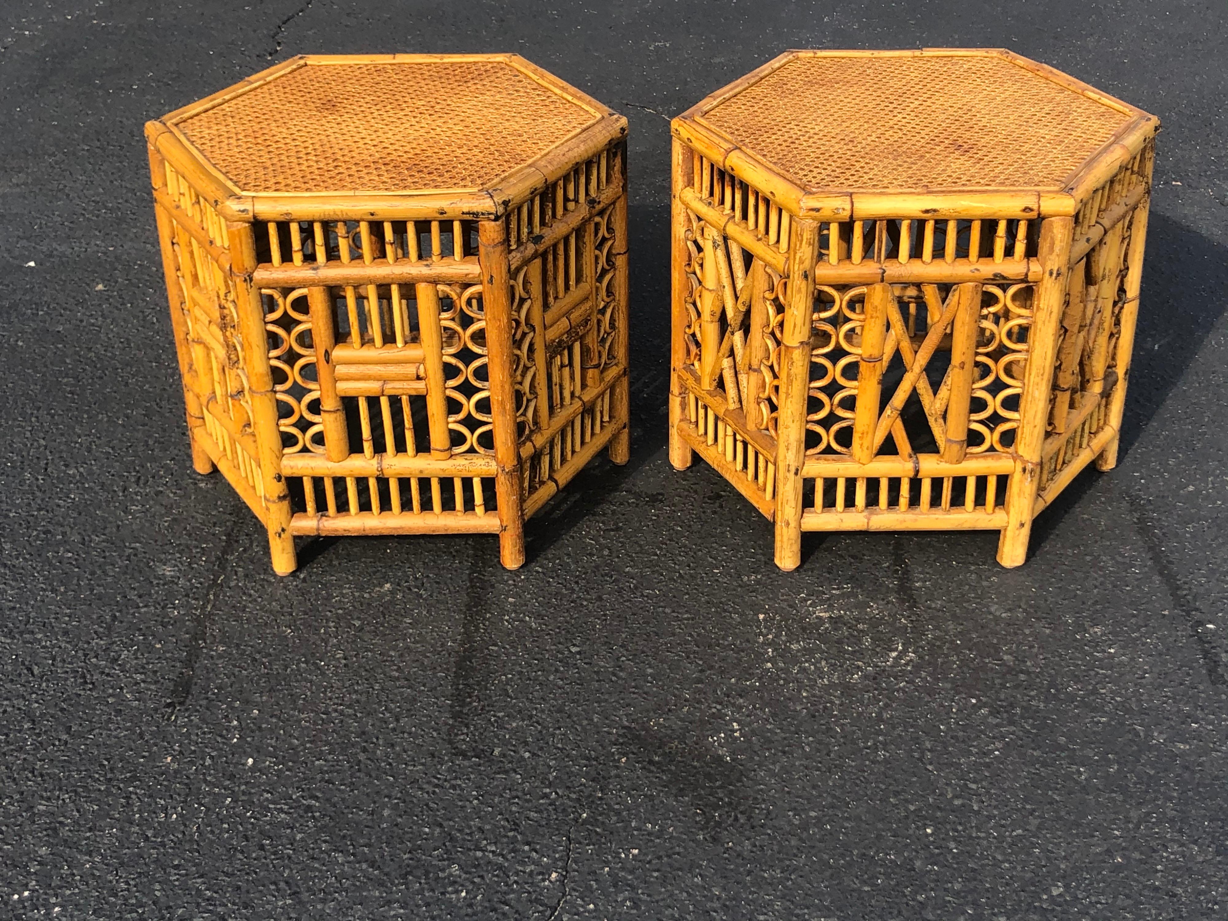 Bohemian Pair of Vintage Brighton Style Bamboo Tables