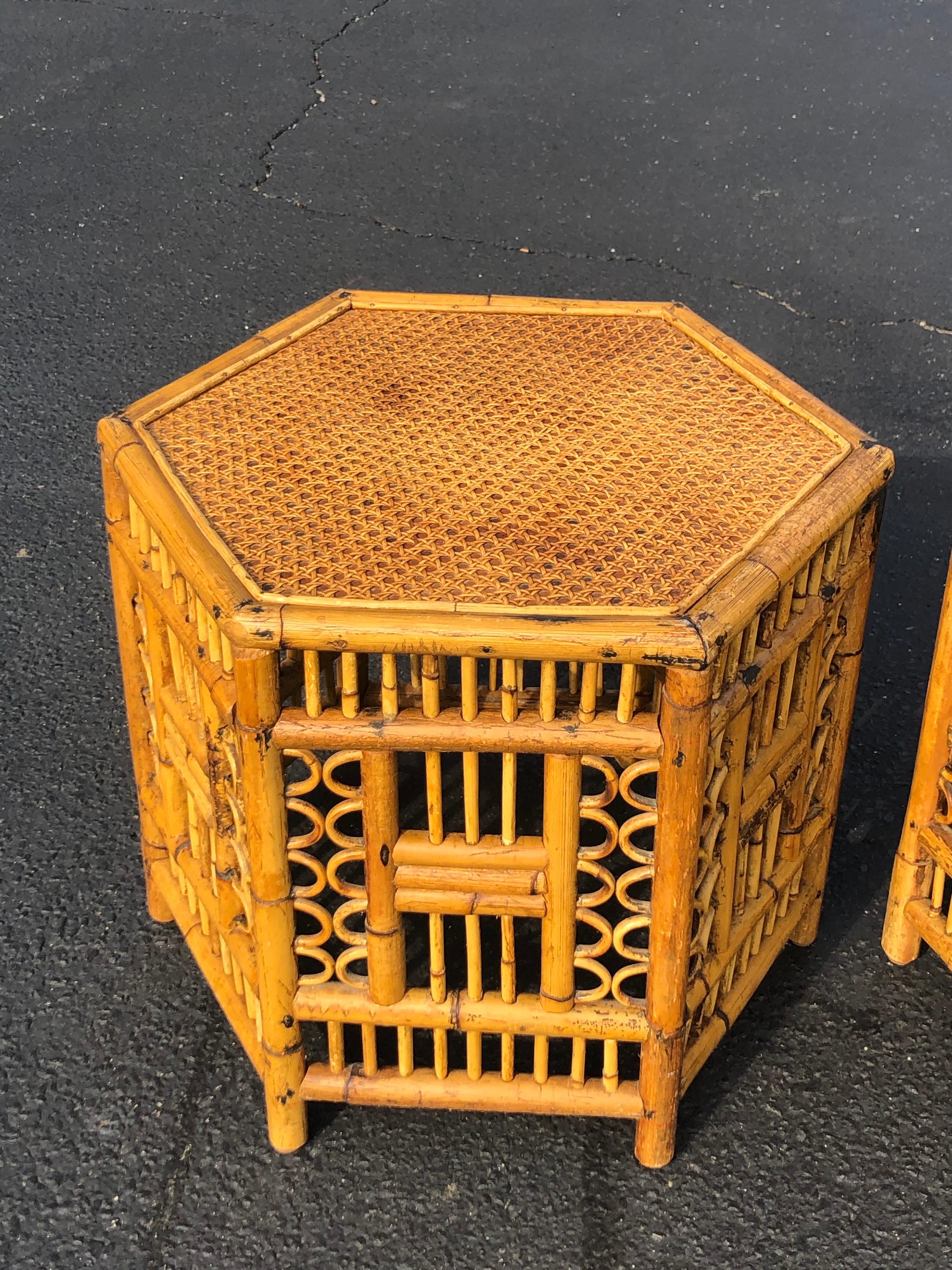 Pair of Vintage Brighton Style Bamboo Tables In Good Condition In Redding, CT