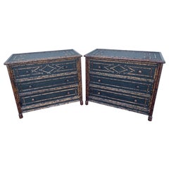 Pair of Vintage British Colonial Burnt Bamboo Dressers