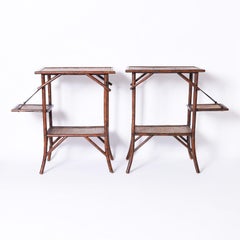 Coppia di stendini vintage in stile British Colonial in bambù e tela d'erba