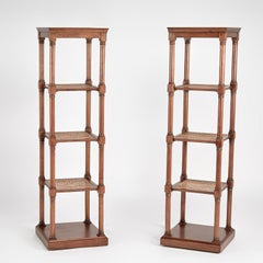 Pair of Vintage British Colonial Style Caned Tiered Stands or Etageres