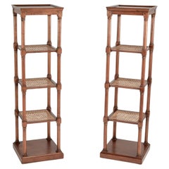 Pair of Vintage British Colonial Style Caned Tiered Stands or Etageres