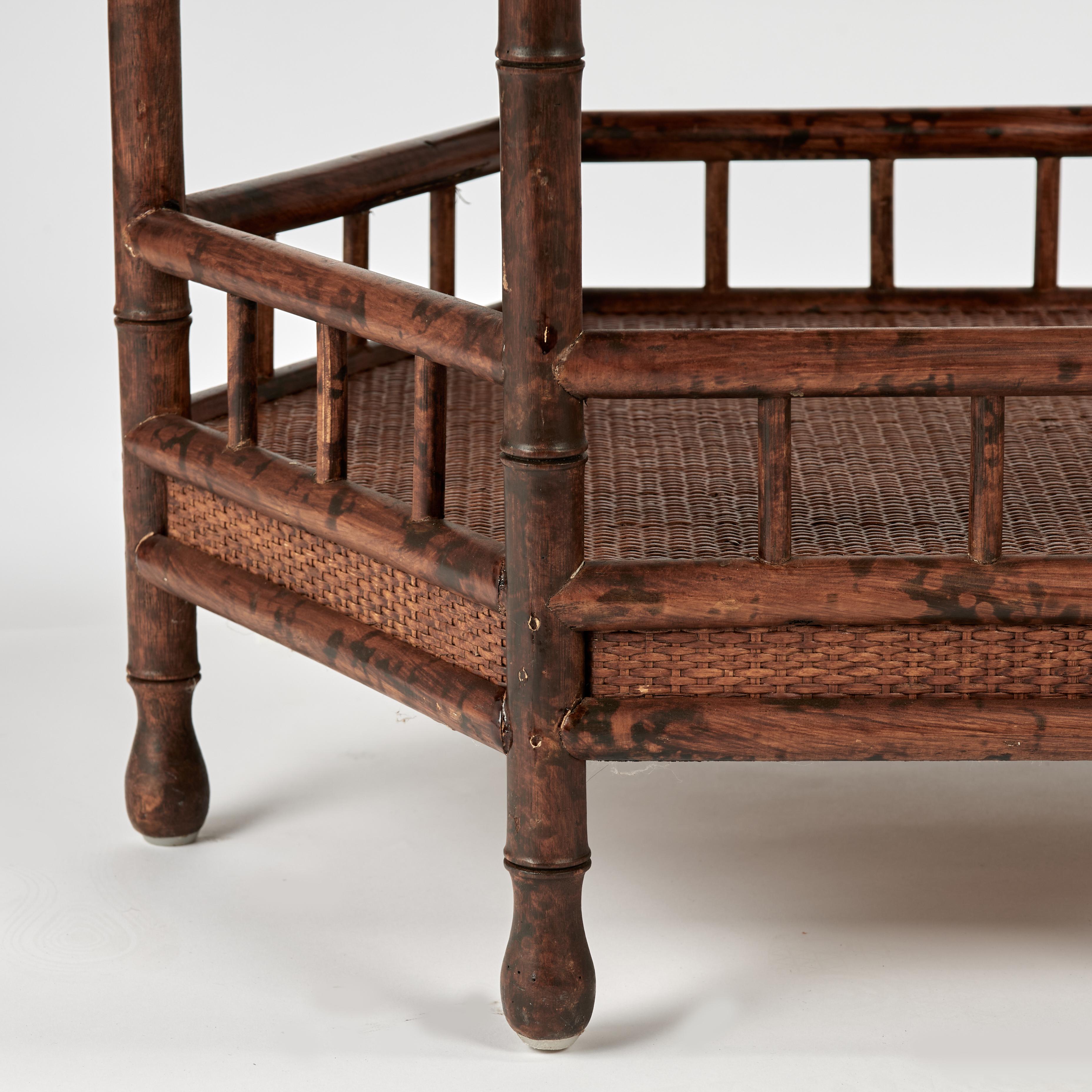 Pair of Vintage British Colonial Style Faux Bamboo and Grasscloth Stands For Sale 6