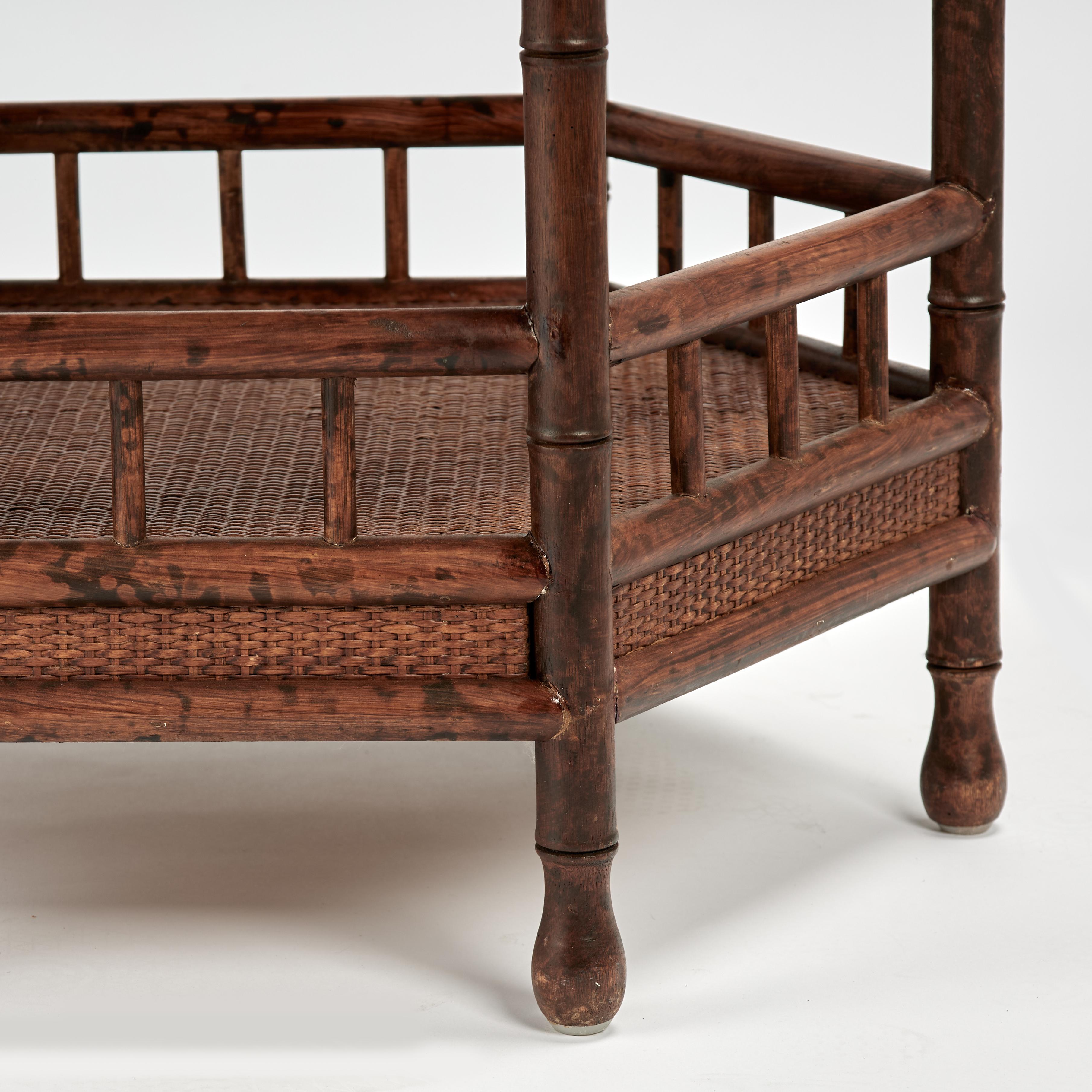 Pair of Vintage British Colonial Style Faux Bamboo and Grasscloth Stands For Sale 7
