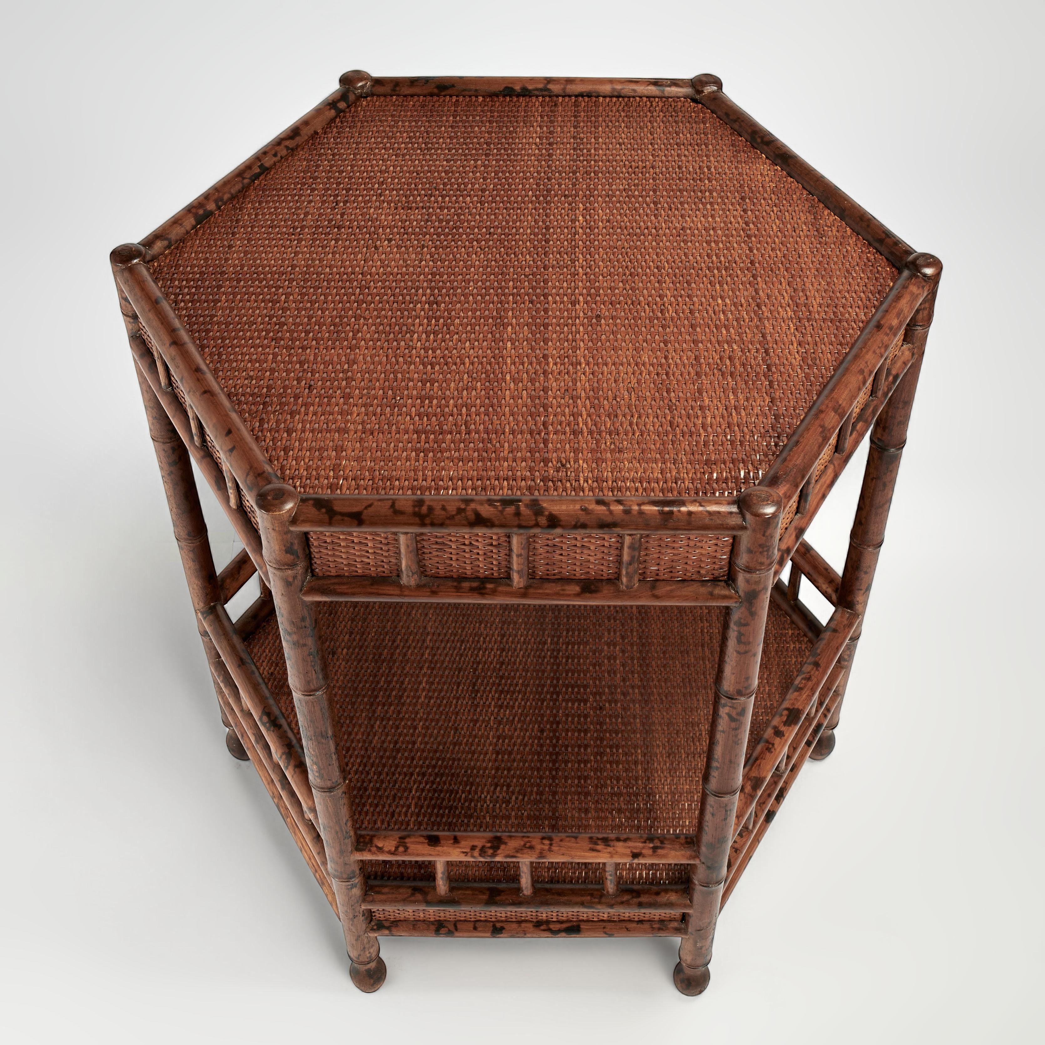 Philippine Pair of Vintage British Colonial Style Faux Bamboo and Grasscloth Stands For Sale