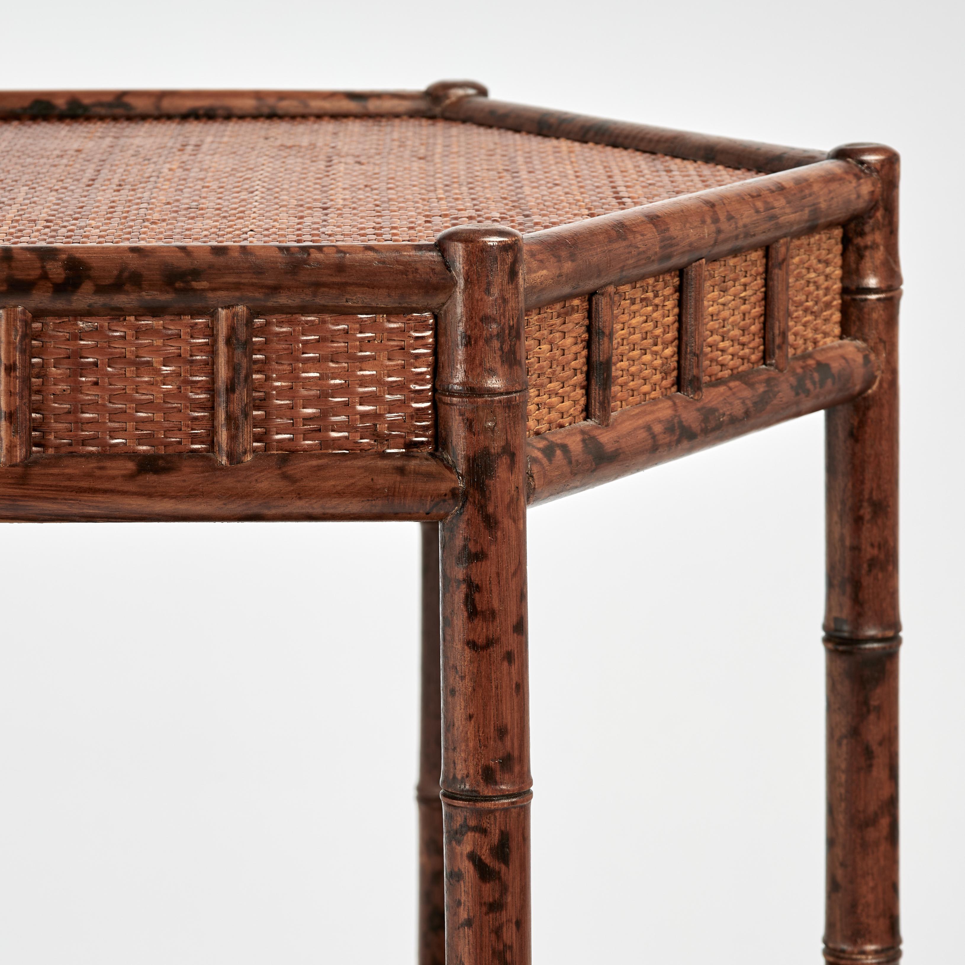 Pair of Vintage British Colonial Style Faux Bamboo and Grasscloth Stands In Good Condition For Sale In Palm Beach, FL