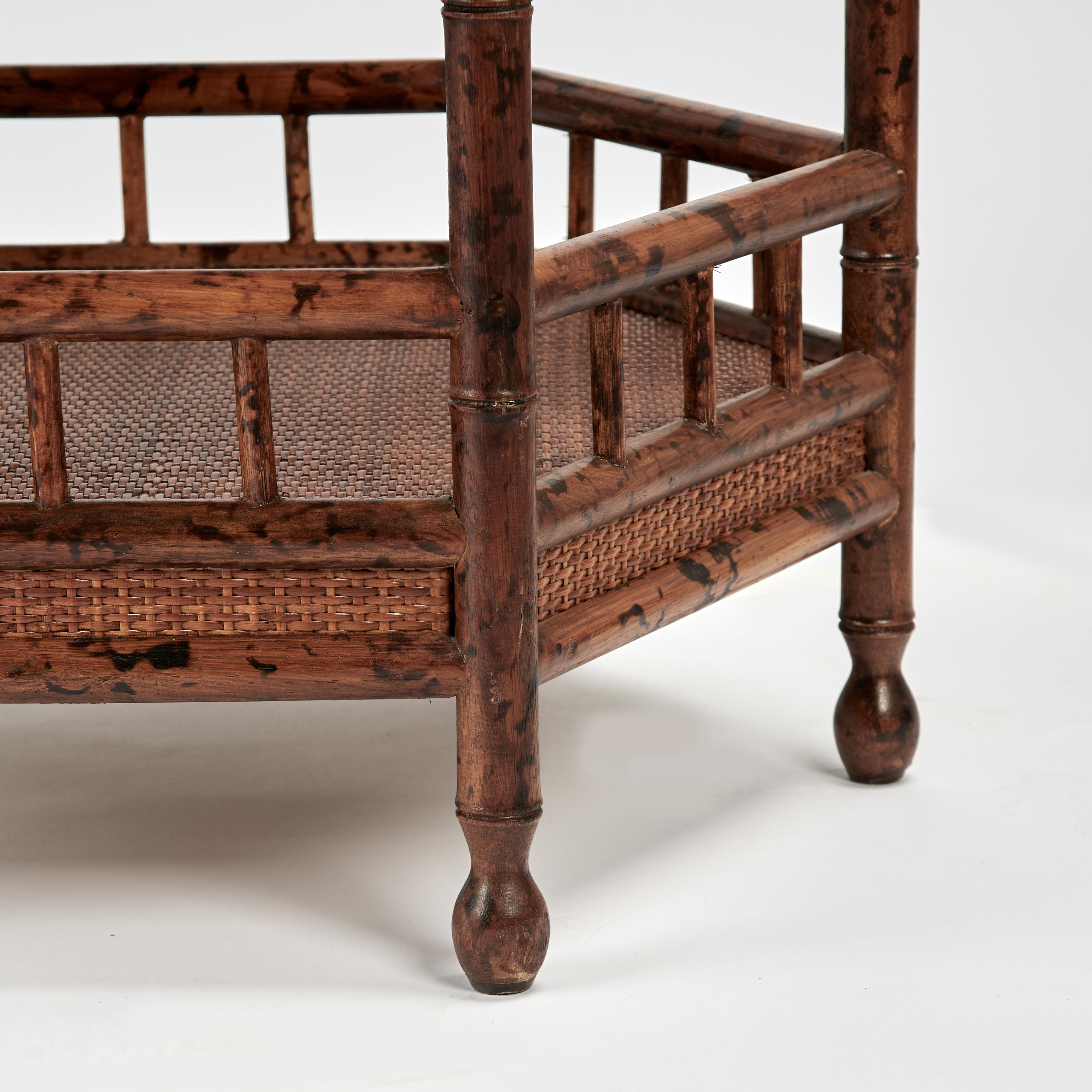 Pair of Vintage British Colonial Style Faux Bamboo and Grasscloth Stands For Sale 1