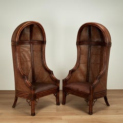 Pareja de Sillas de Portero de Faux Bambú de Estilo Vintage British Colonial