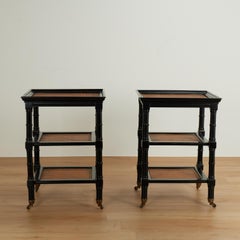 Pair of Vintage British Colonial Style Faux Bamboo Three Tiered Caned Stands